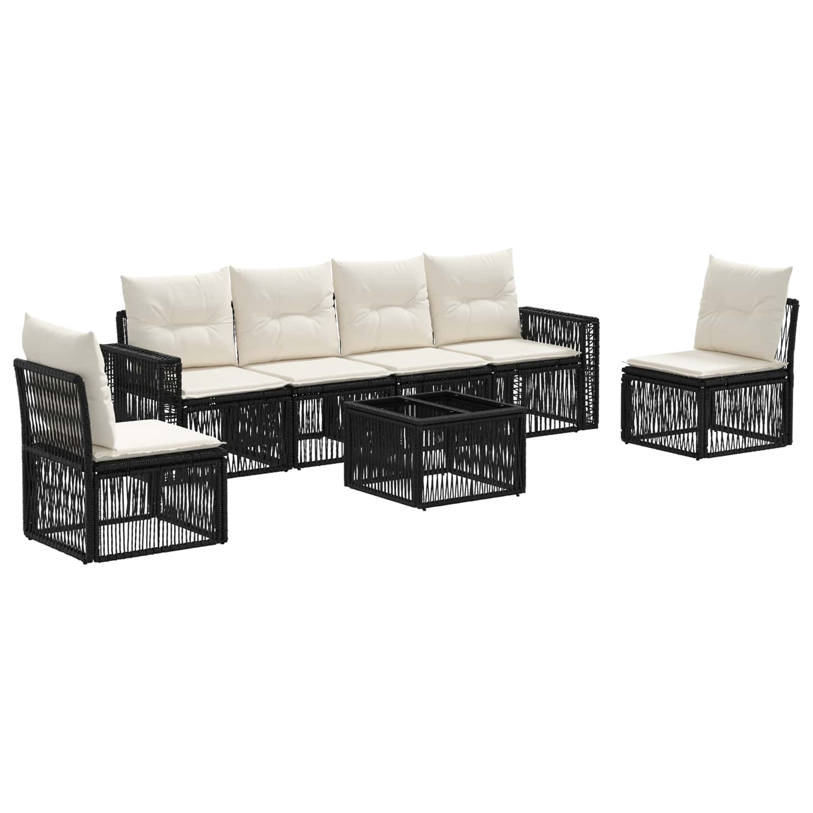 Tuinbankenset 7 pcs Zwart en Cream Wit poly rattan is nu te koop bij PeponiXL, paradijselijk wonen!