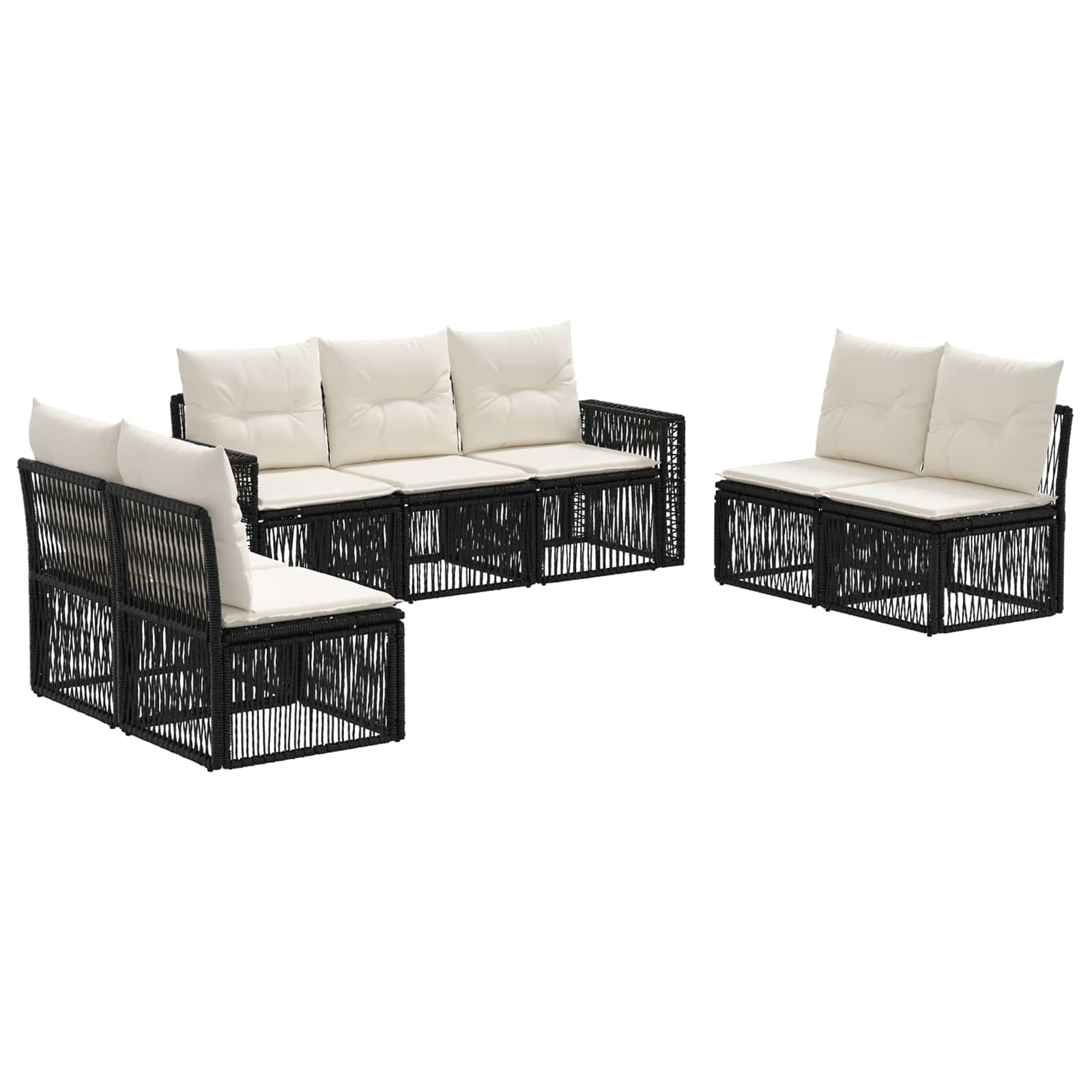 Tuinbankenset 7 pcs Zwart en Cream Wit poly rattan is nu te koop bij PeponiXL, paradijselijk wonen!