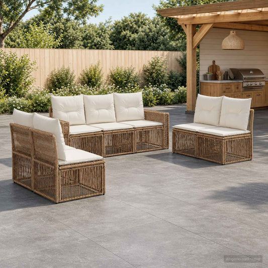 Tuinbankenset 7 pcs Beige en Crème Wit poly rattan is nu te koop bij PeponiXL, paradijselijk wonen!