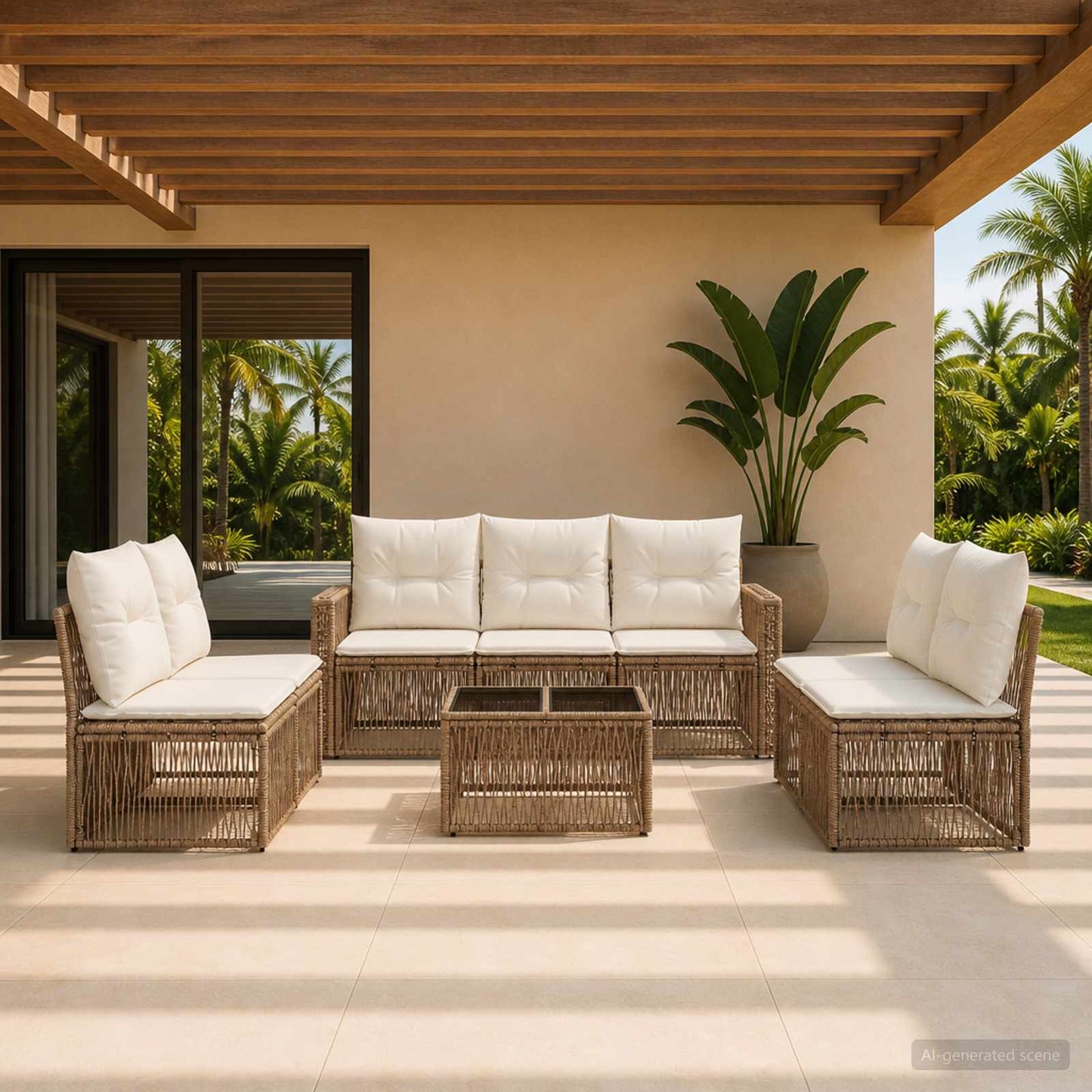 Tuinbankenset 8 pcs Beige en Crème Wit poly rattan is nu te koop bij PeponiXL, paradijselijk wonen!