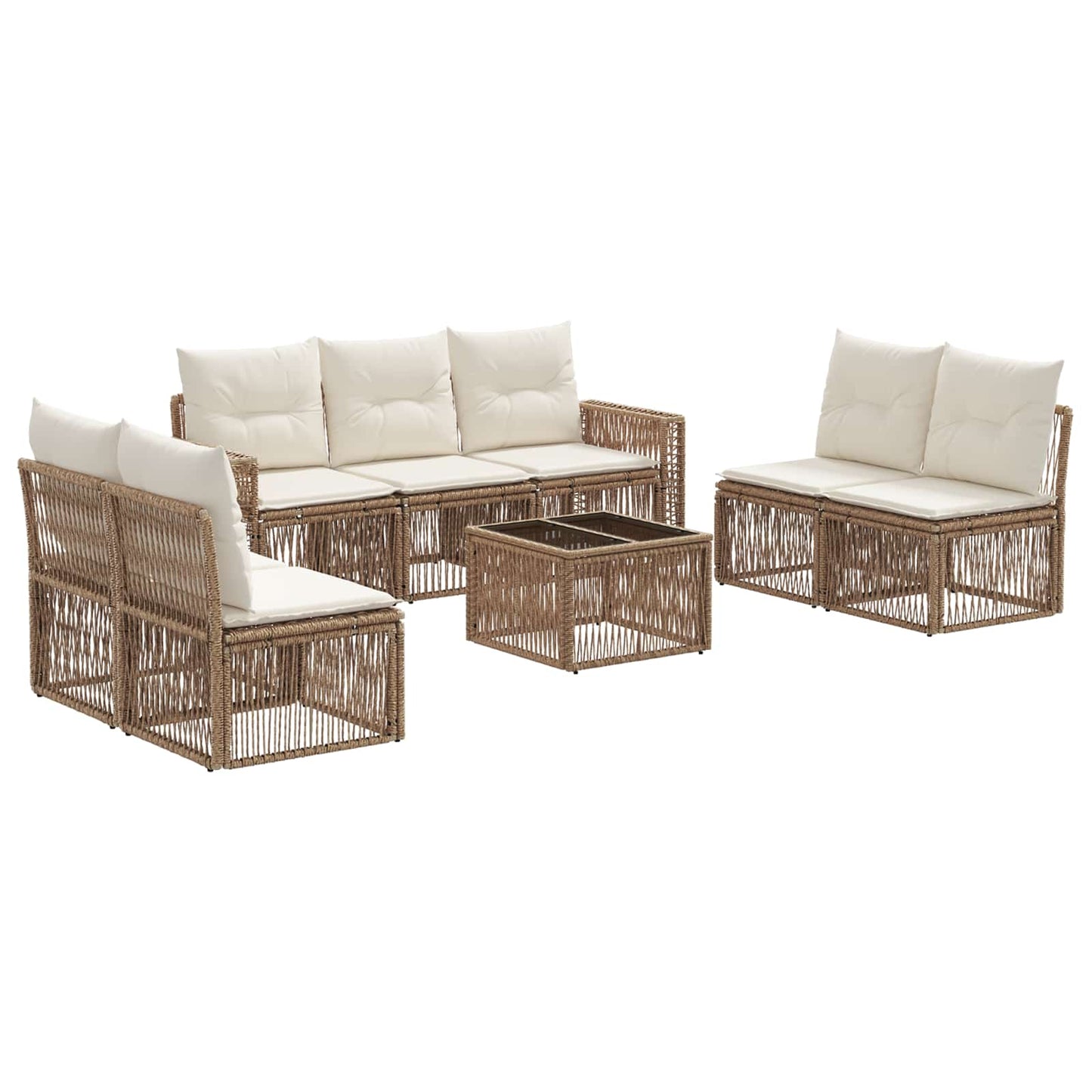 Tuinbankenset 8 pcs Beige en Crème Wit poly rattan is nu te koop bij PeponiXL, paradijselijk wonen!