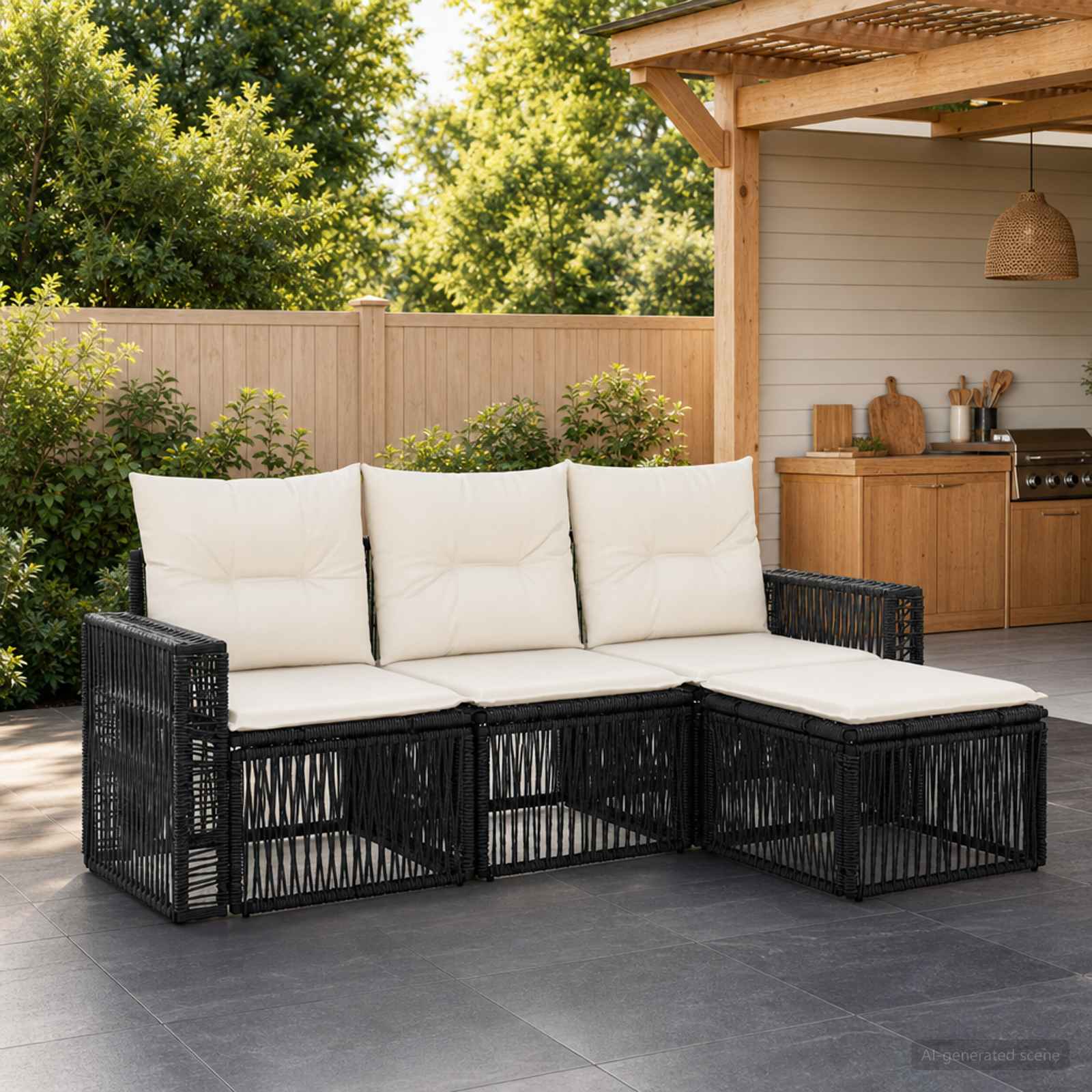 Tuinbankenset 4 pcs Zwart en Cream Wit poly rattan is nu te koop bij PeponiXL, paradijselijk wonen!