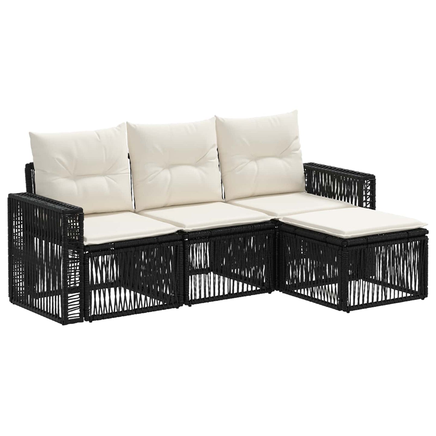 Tuinbankenset 4 pcs Zwart en Cream Wit poly rattan is nu te koop bij PeponiXL, paradijselijk wonen!