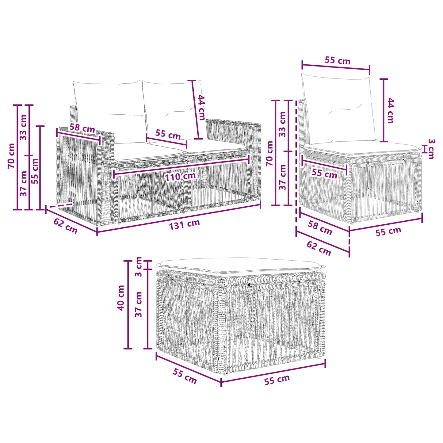 Tuinbankenset 4 pcs Zwart en Cream Wit poly rattan is nu te koop bij PeponiXL, paradijselijk wonen!