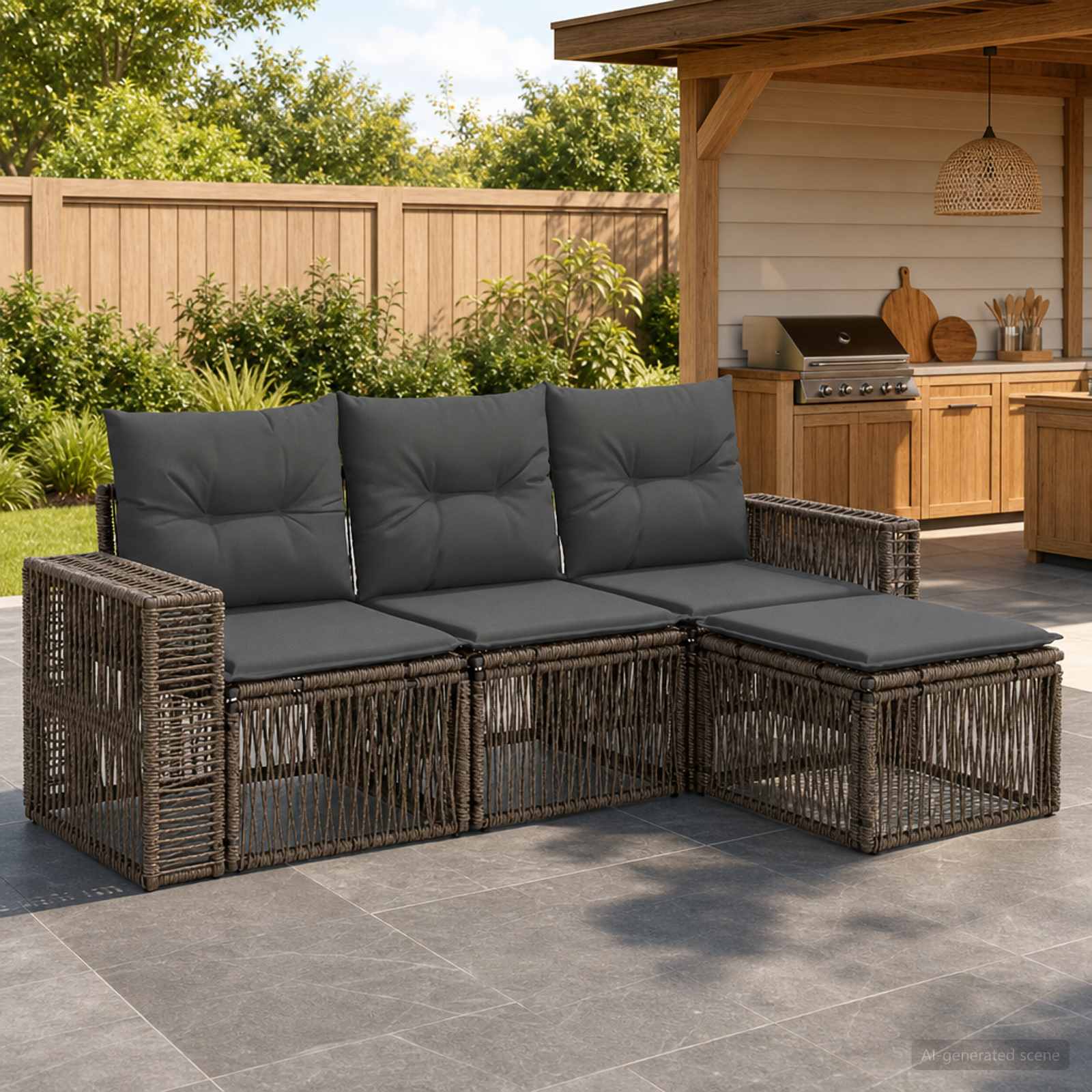 Tuinbankenset 4 pcs Grijs en Donkergrijs poly rattan is nu te koop bij PeponiXL, paradijselijk wonen!