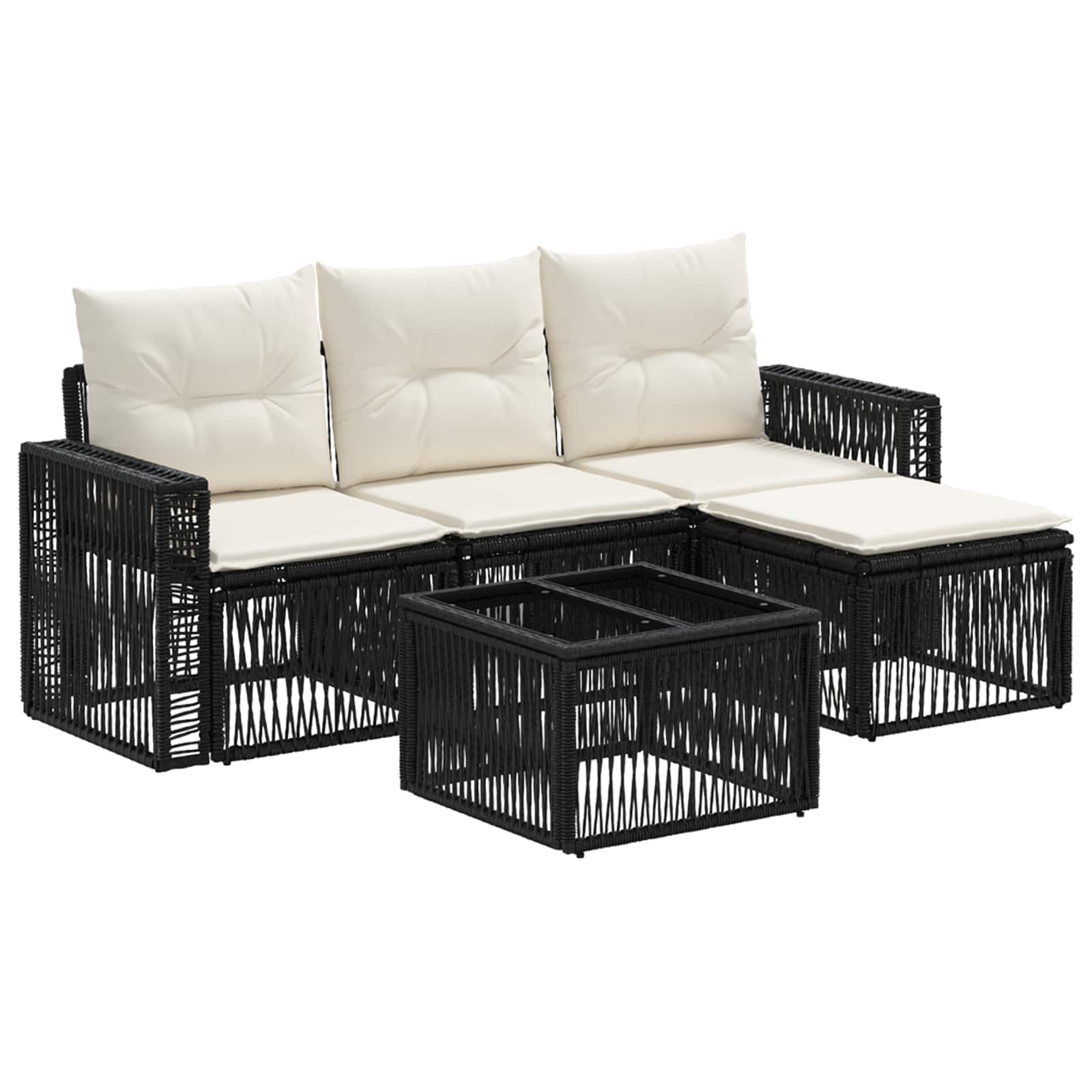 Tuinbankenset 5 pcs Zwart en Cream Wit poly rattan is nu te koop bij PeponiXL, paradijselijk wonen!
