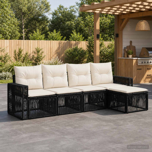 Tuinbankenset 5 pcs Zwart en Cream Wit poly rattan is nu te koop bij PeponiXL, paradijselijk wonen!