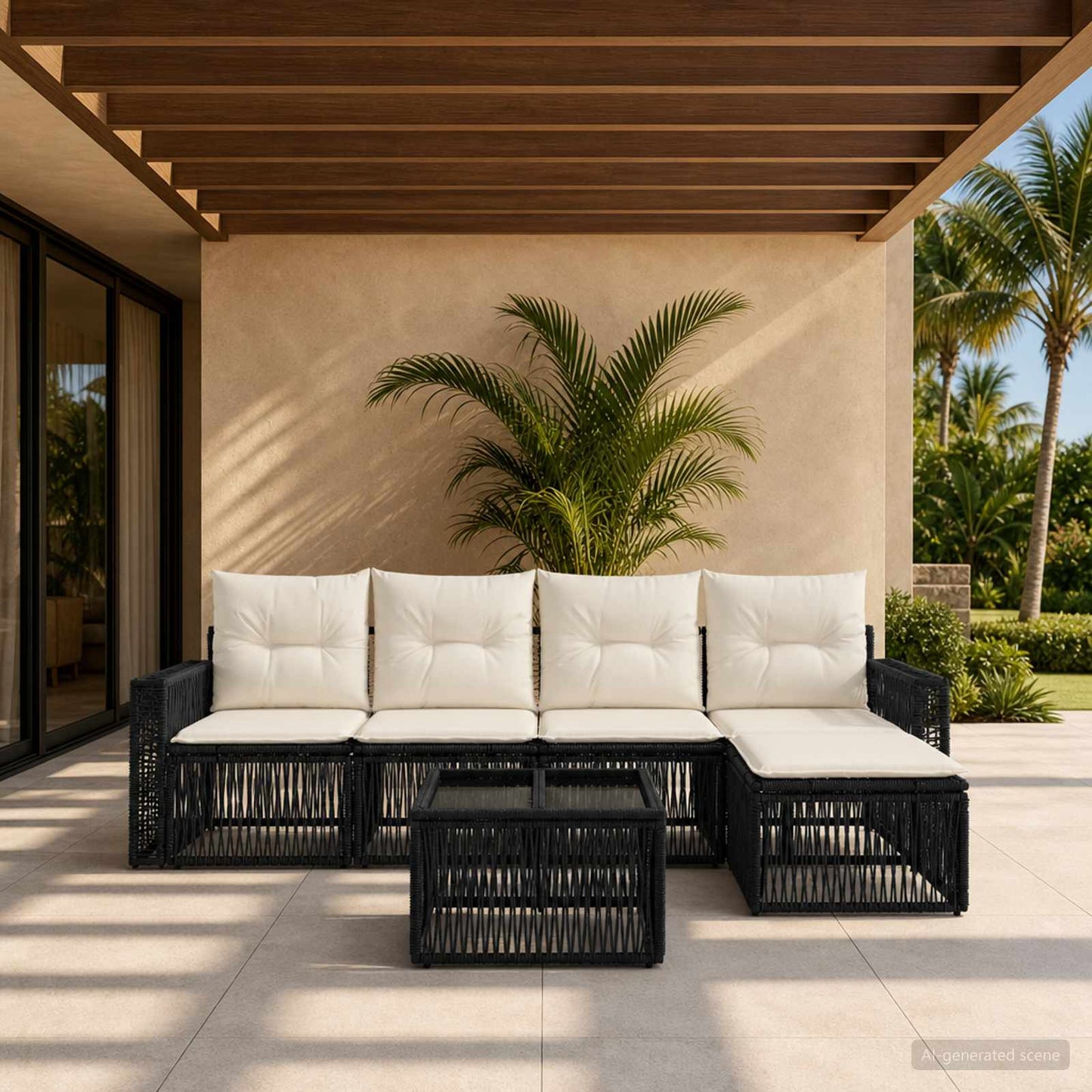 Tuinbankenset 6 pcs Zwart en Cream Wit poly rattan is nu te koop bij PeponiXL, paradijselijk wonen!