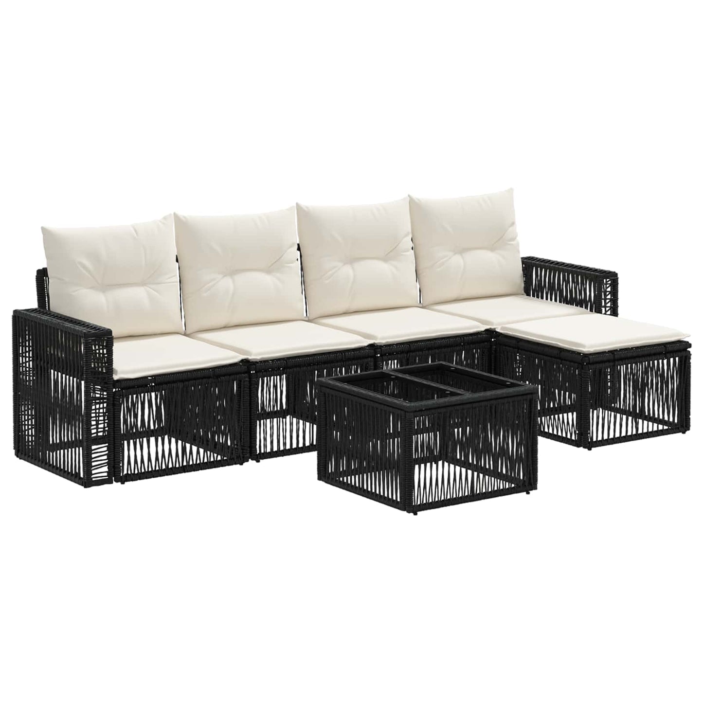 Tuinbankenset 6 pcs Zwart en Cream Wit poly rattan is nu te koop bij PeponiXL, paradijselijk wonen!