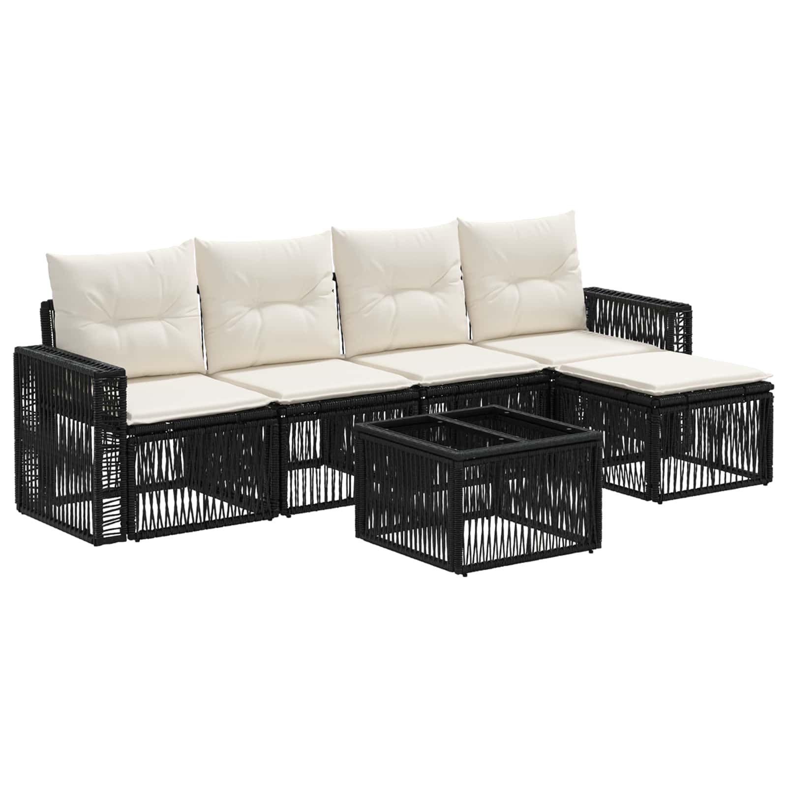 Tuinbankenset 6 pcs Zwart en Cream Wit poly rattan is nu te koop bij PeponiXL, paradijselijk wonen!