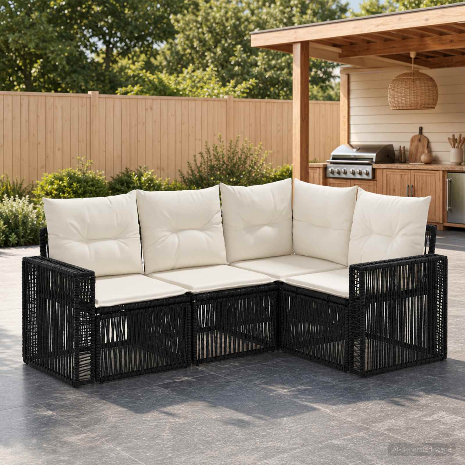 Tuinbankenset 4 pcs Zwart en Cream Wit poly rattan is nu te koop bij PeponiXL, paradijselijk wonen!