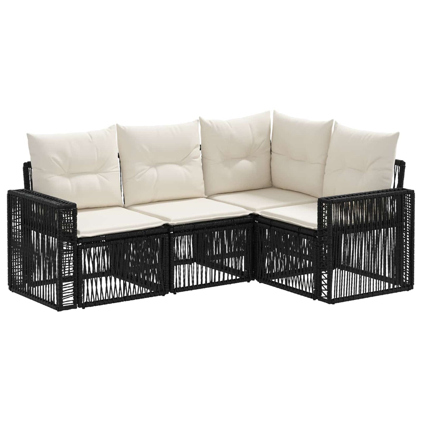Tuinbankenset 4 pcs Zwart en Cream Wit poly rattan is nu te koop bij PeponiXL, paradijselijk wonen!