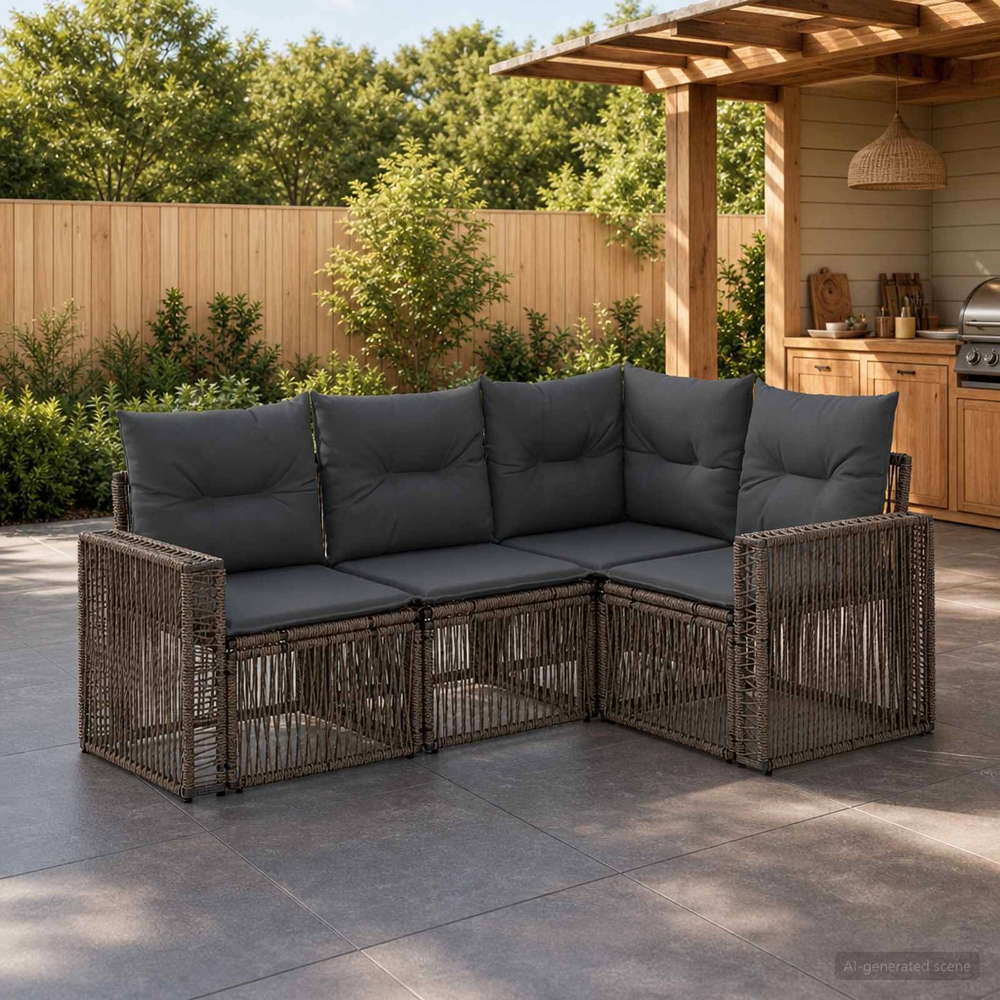 Tuinbankenset 4 pcs Grijs en Donkergrijs poly rattan is nu te koop bij PeponiXL, paradijselijk wonen!