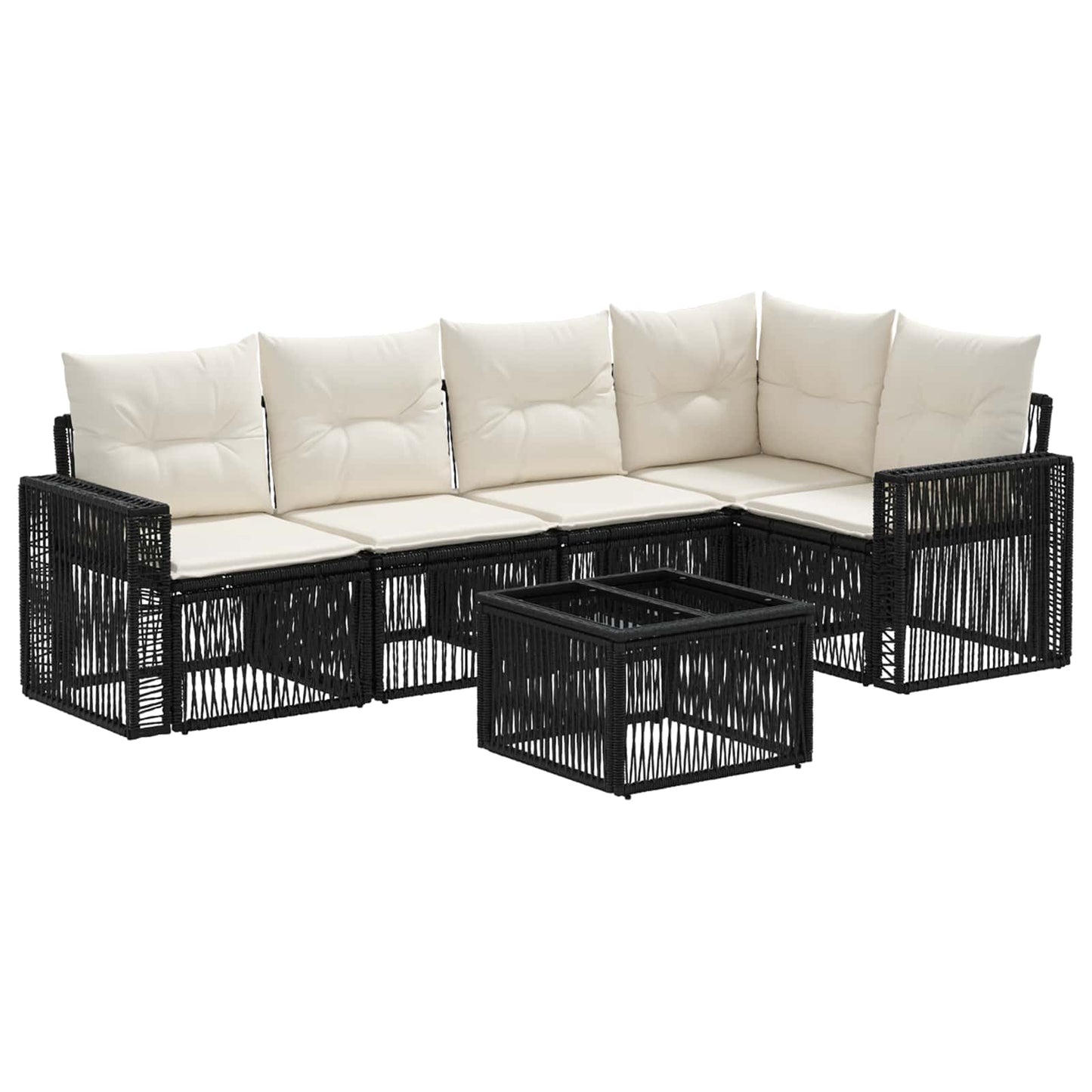 Tuinbankenset 6 pcs Zwart en Cream Wit poly rattan is nu te koop bij PeponiXL, paradijselijk wonen!