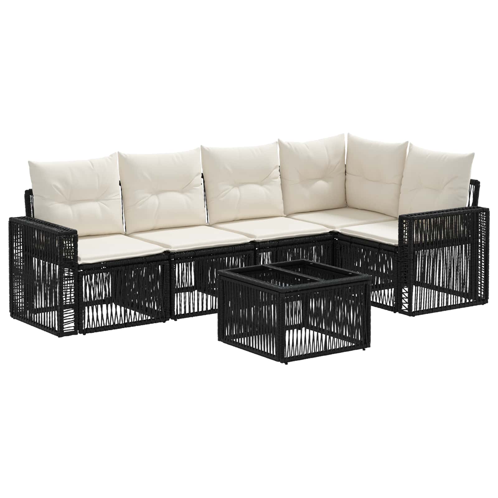 Tuinbankenset 6 pcs Zwart en Cream Wit poly rattan is nu te koop bij PeponiXL, paradijselijk wonen!