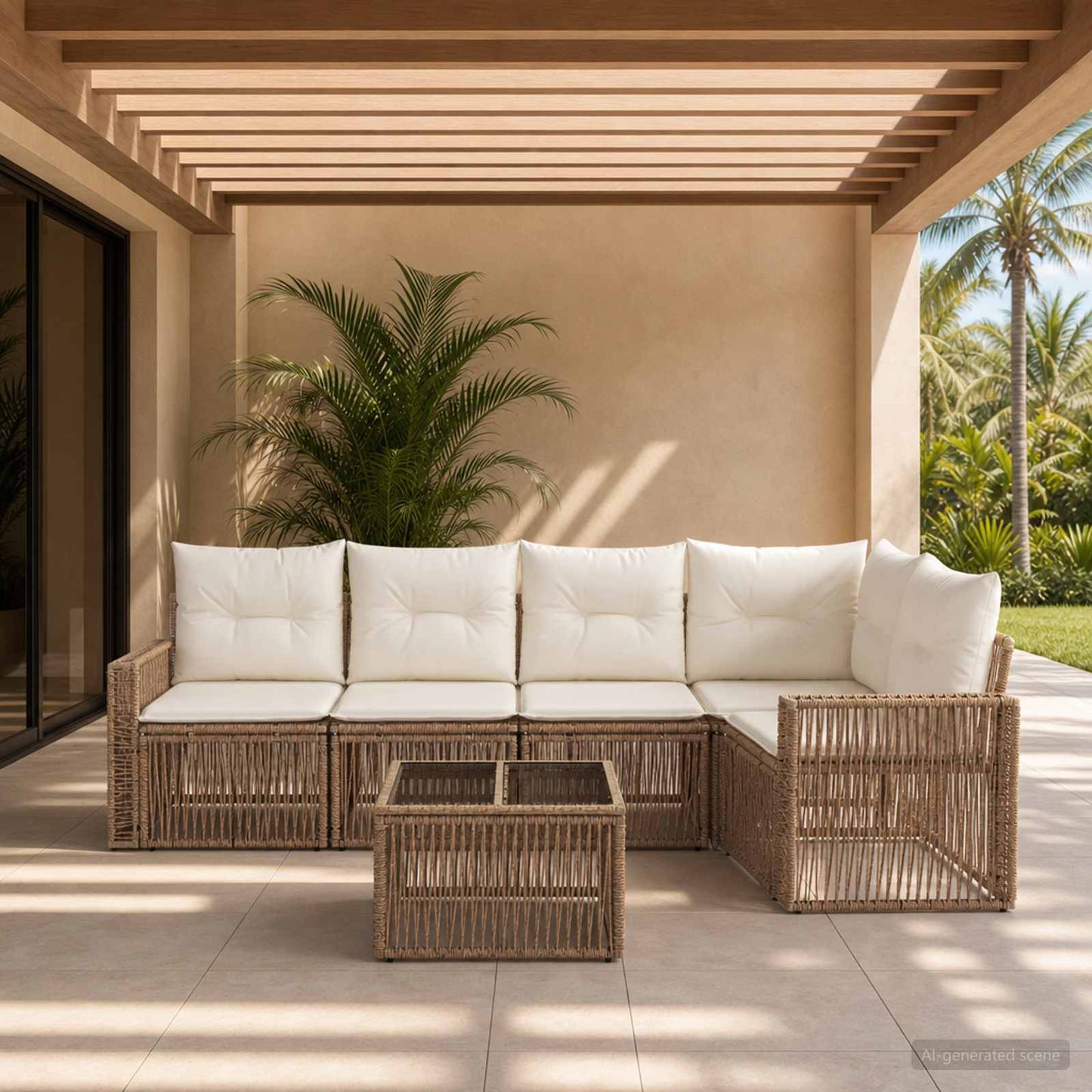 Tuinbankenset 6 pcs Beige en Crème Wit poly rattan is nu te koop bij PeponiXL, paradijselijk wonen!