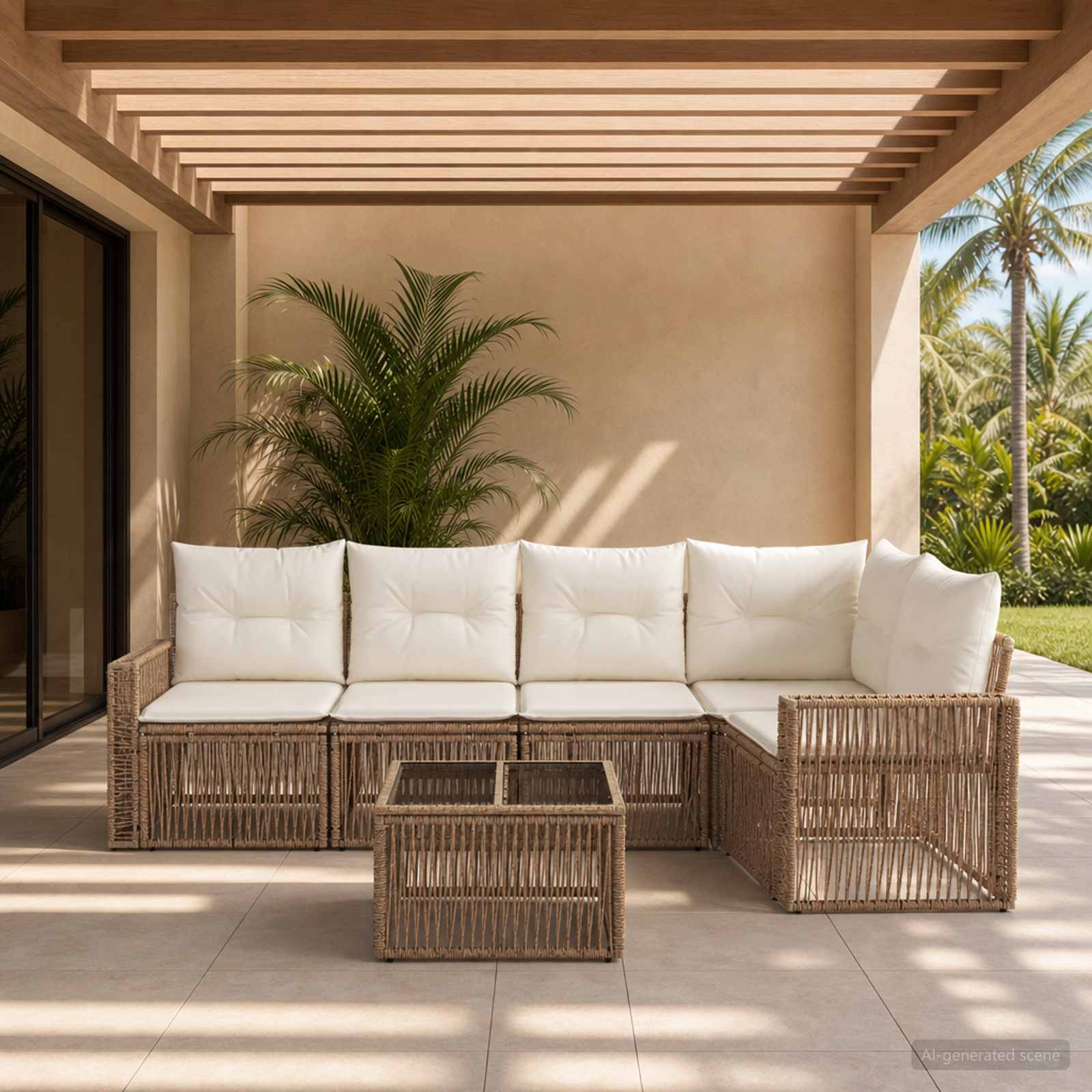 Tuinbankenset 6 pcs Beige en Crème Wit poly rattan is nu te koop bij PeponiXL, paradijselijk wonen!