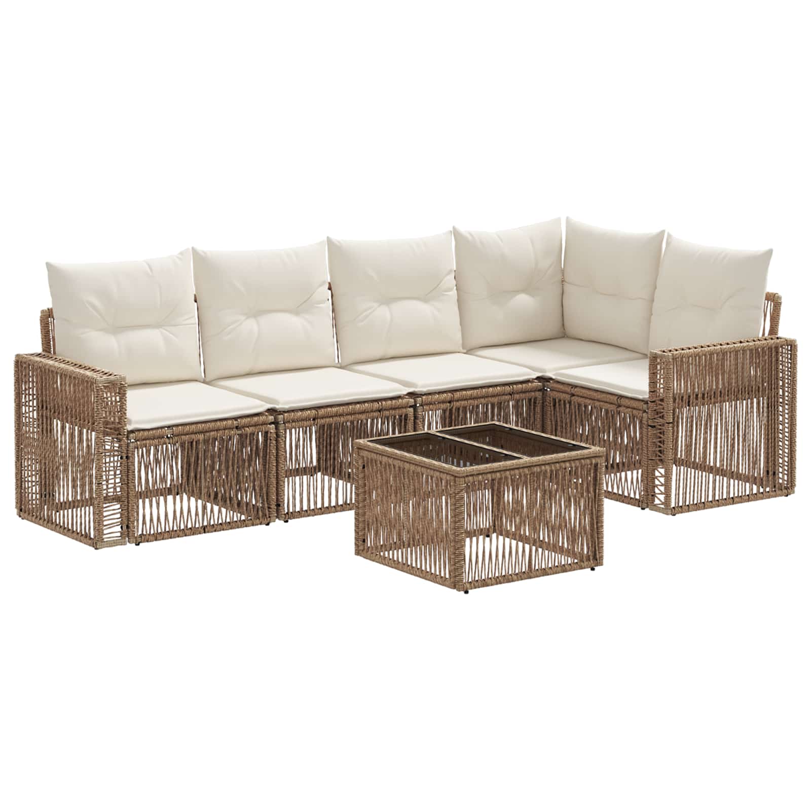 Tuinbankenset 6 pcs Beige en Crème Wit poly rattan is nu te koop bij PeponiXL, paradijselijk wonen!