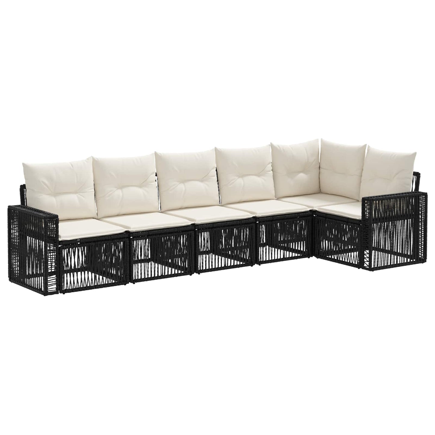 Tuinbankenset 6 pcs Zwart en Cream Wit poly rattan is nu te koop bij PeponiXL, paradijselijk wonen!