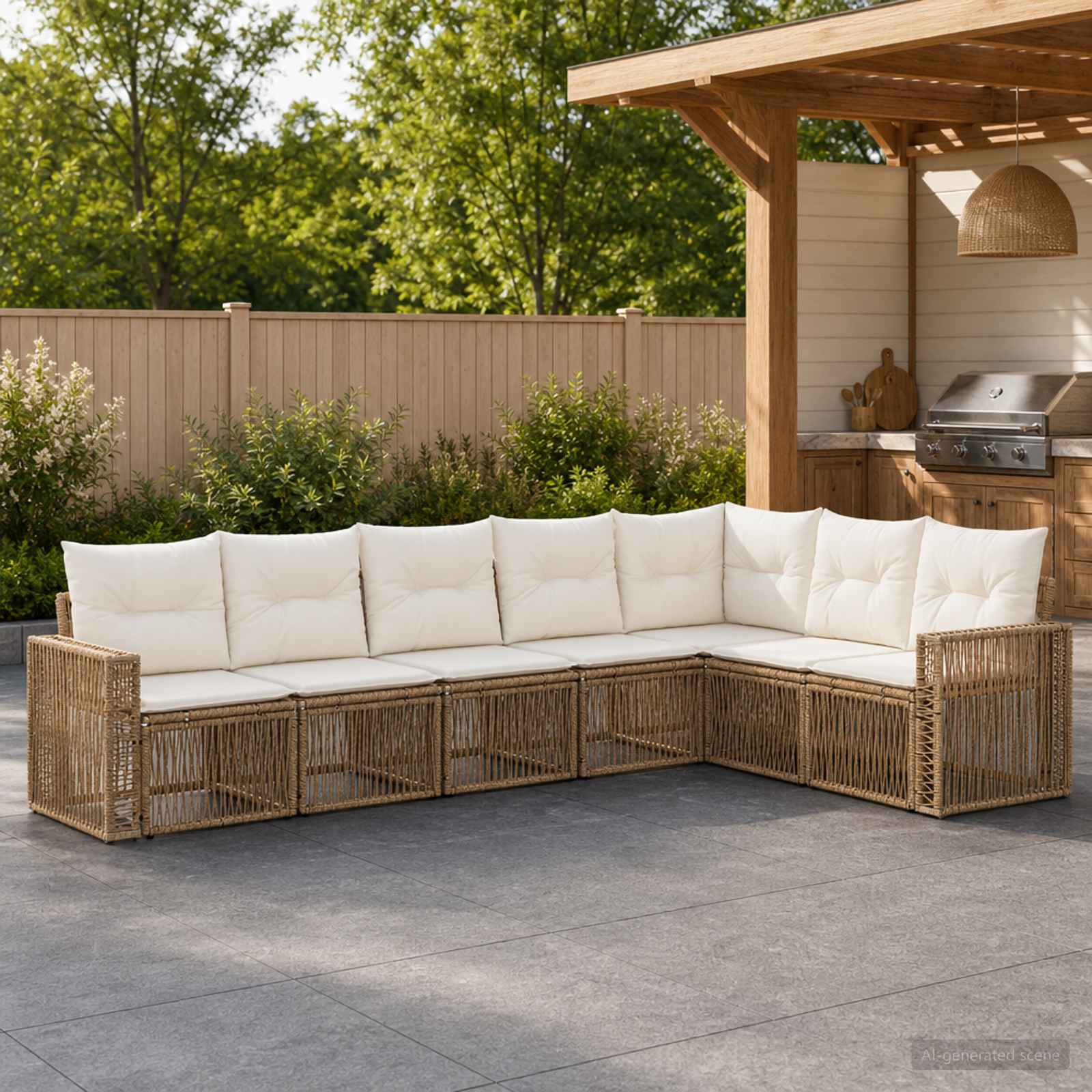 Tuinbankenset 7 pcs Beige en Crème Wit poly rattan is nu te koop bij PeponiXL, paradijselijk wonen!