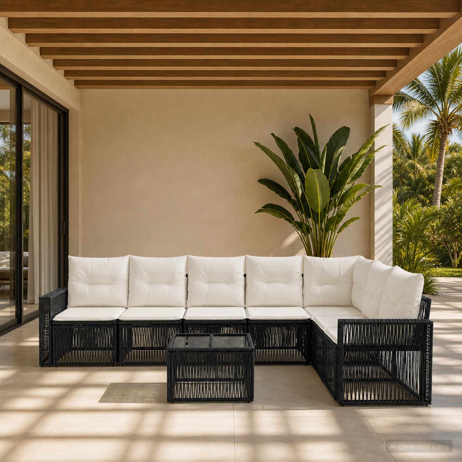 Tuinbankenset 8 pcs Zwart en Cream Wit poly rattan is nu te koop bij PeponiXL, paradijselijk wonen!
