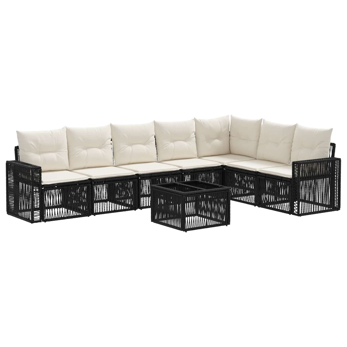 Tuinbankenset 8 pcs Zwart en Cream Wit poly rattan is nu te koop bij PeponiXL, paradijselijk wonen!