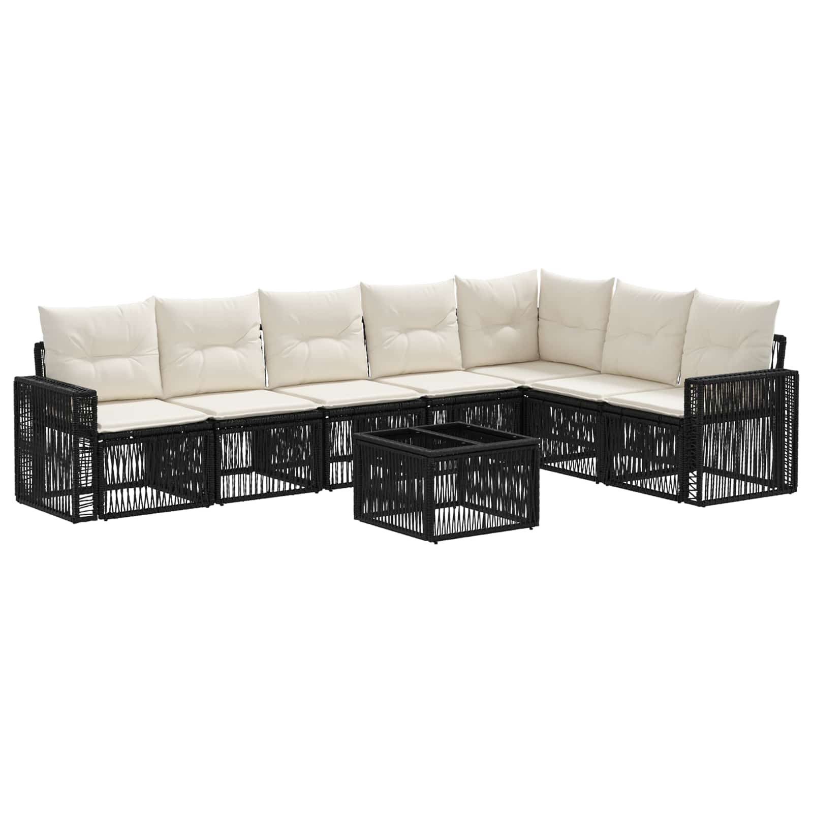 Tuinbankenset 8 pcs Zwart en Cream Wit poly rattan is nu te koop bij PeponiXL, paradijselijk wonen!