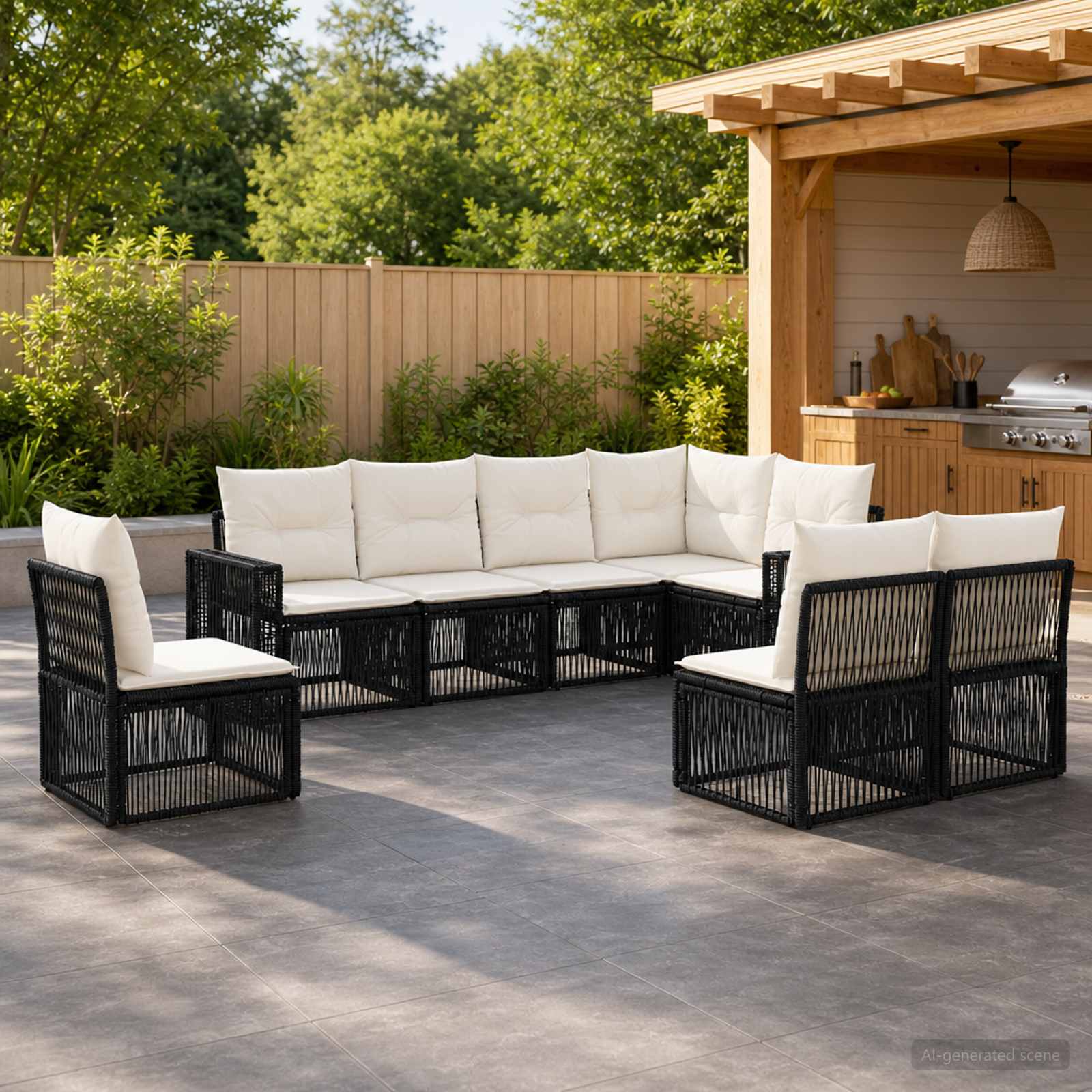 Tuinbankenset 8 pcs Zwart en Cream Wit poly rattan is nu te koop bij PeponiXL, paradijselijk wonen!