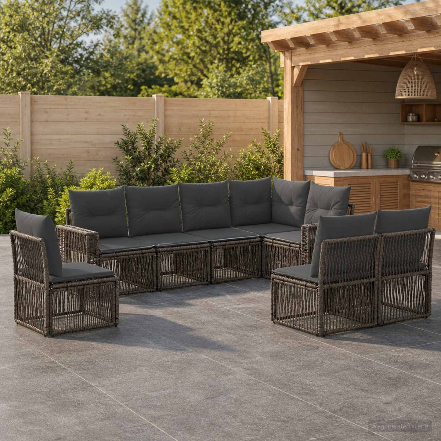 Tuinbankenset 8 pcs Grijs en Donkergrijs poly rattan is nu te koop bij PeponiXL, paradijselijk wonen!