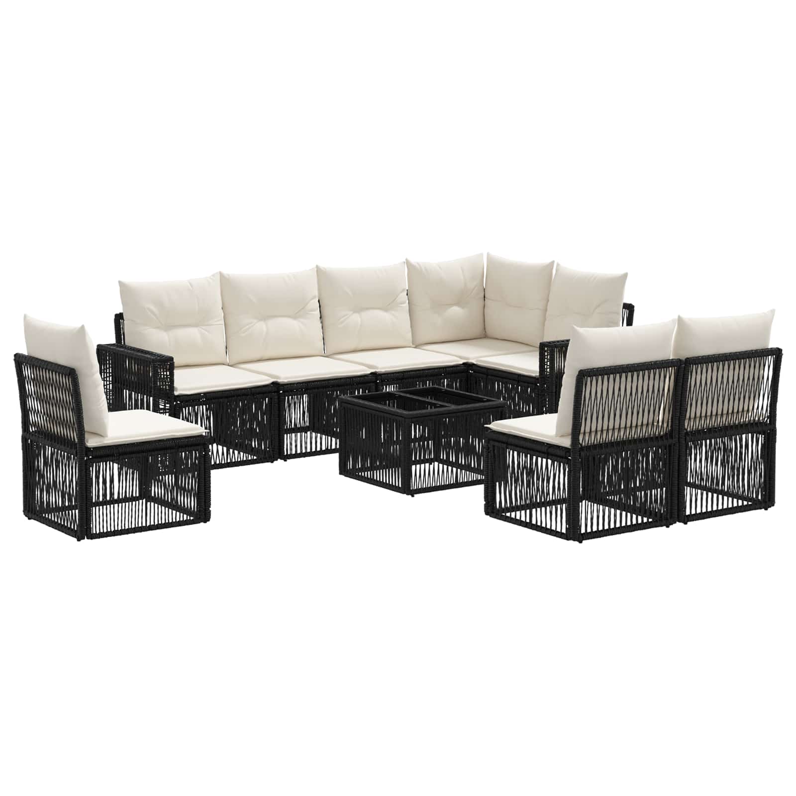 Tuinbankenset 9 pcs Zwart en Cream Wit poly rattan is nu te koop bij PeponiXL, paradijselijk wonen!