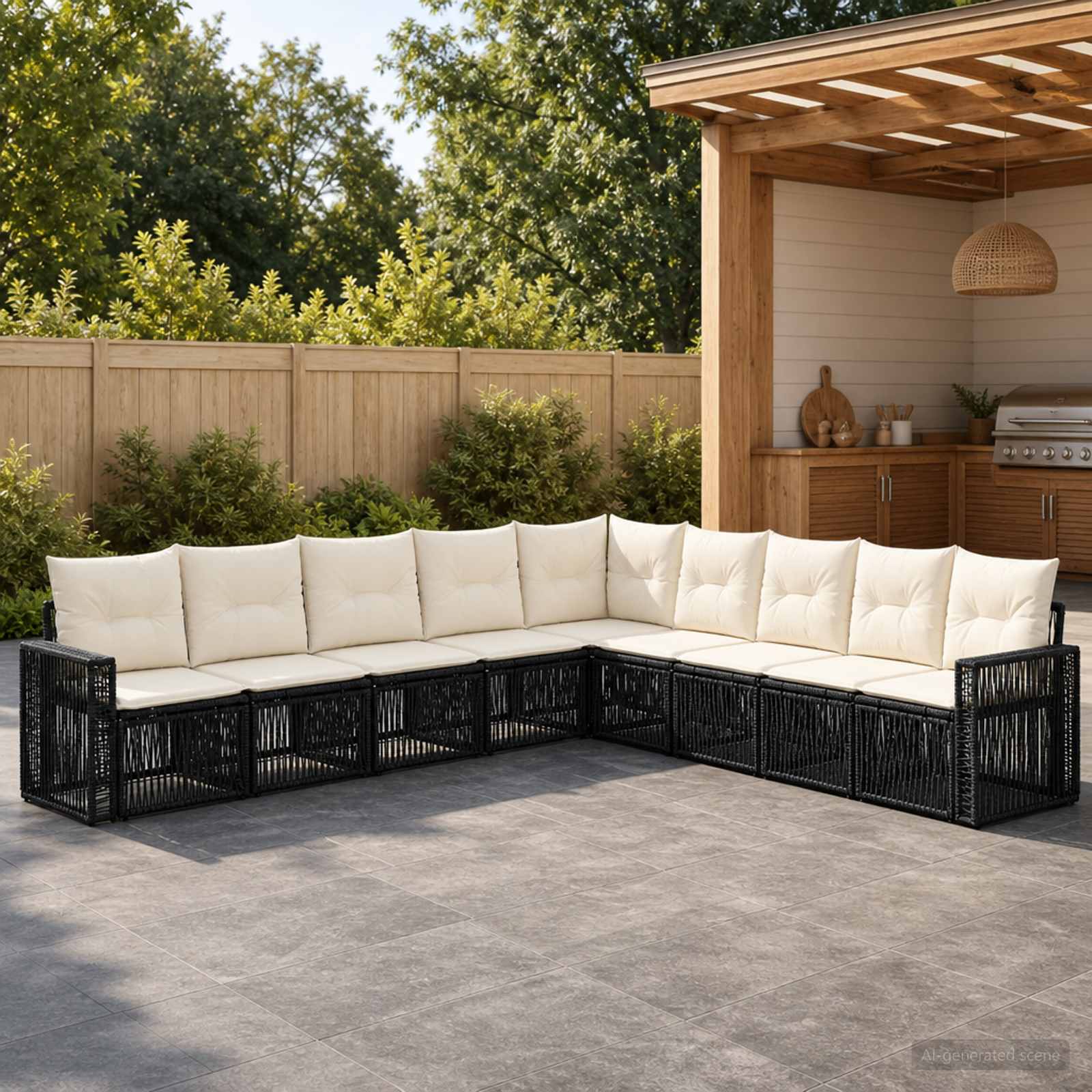 Tuinbankenset 9 pcs Zwart en Cream Wit poly rattan is nu te koop bij PeponiXL, paradijselijk wonen!