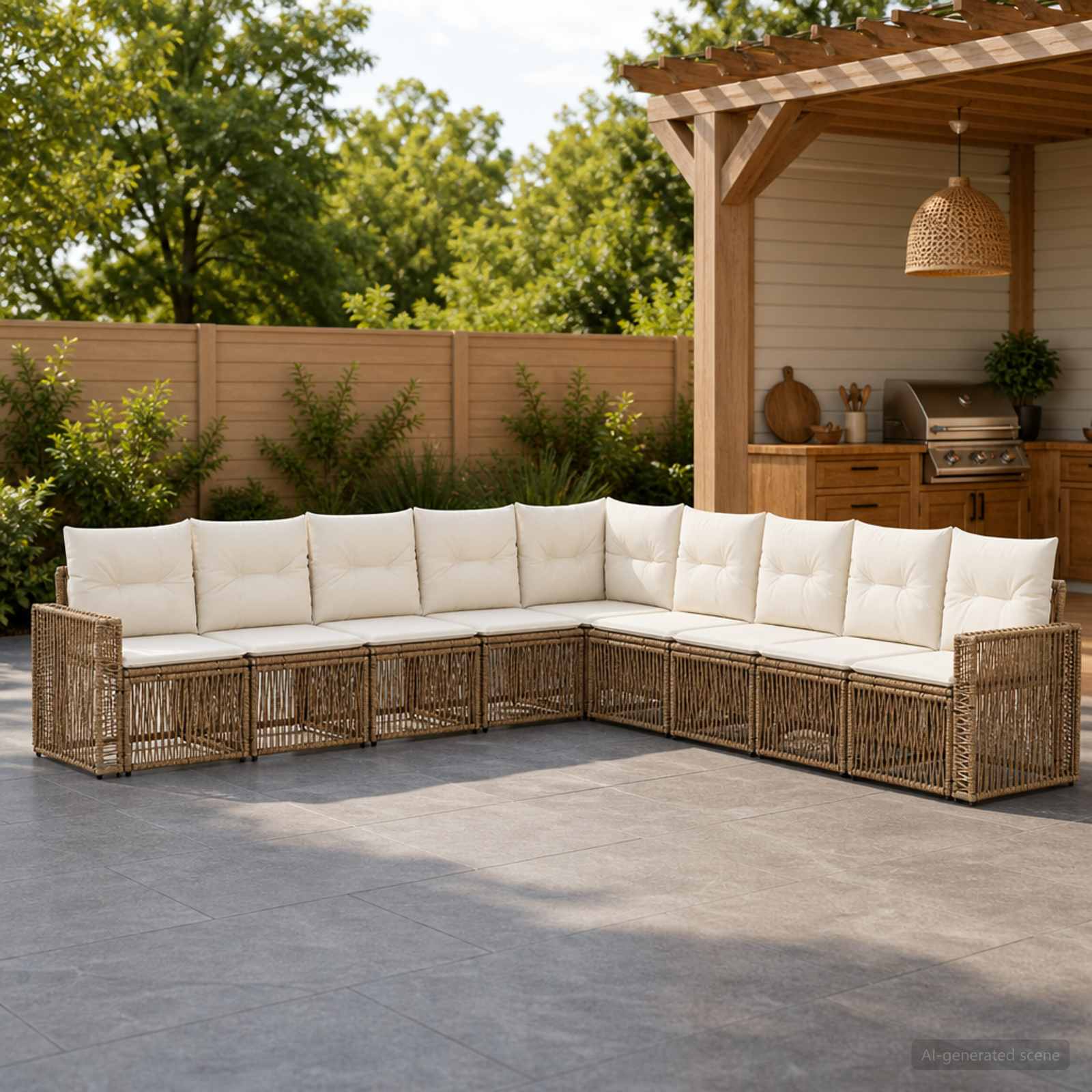 Tuinbankenset 9 pcs Beige en Crème Wit poly rattan is nu te koop bij PeponiXL, paradijselijk wonen!