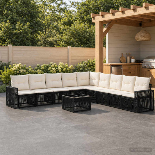 Tuinbankenset 10 pcs Zwart en Cream Wit poly rattan is nu te koop bij PeponiXL, paradijselijk wonen!