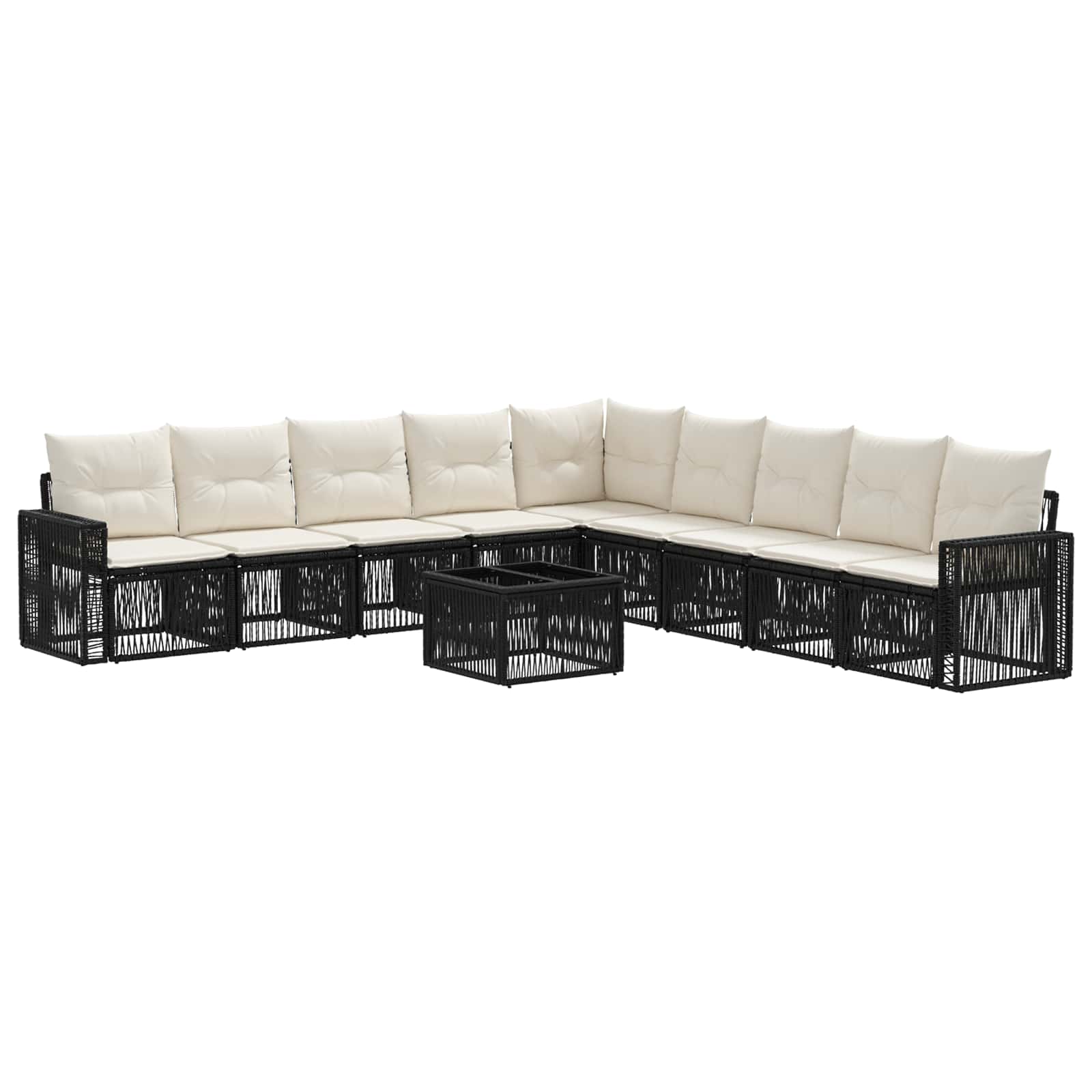 Tuinbankenset 10 pcs Zwart en Cream Wit poly rattan is nu te koop bij PeponiXL, paradijselijk wonen!