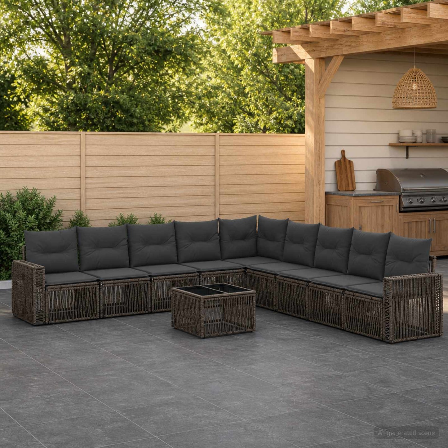 Tuinbankenset 10 pcs Grijs en Donkergrijs poly rattan is nu te koop bij PeponiXL, paradijselijk wonen!