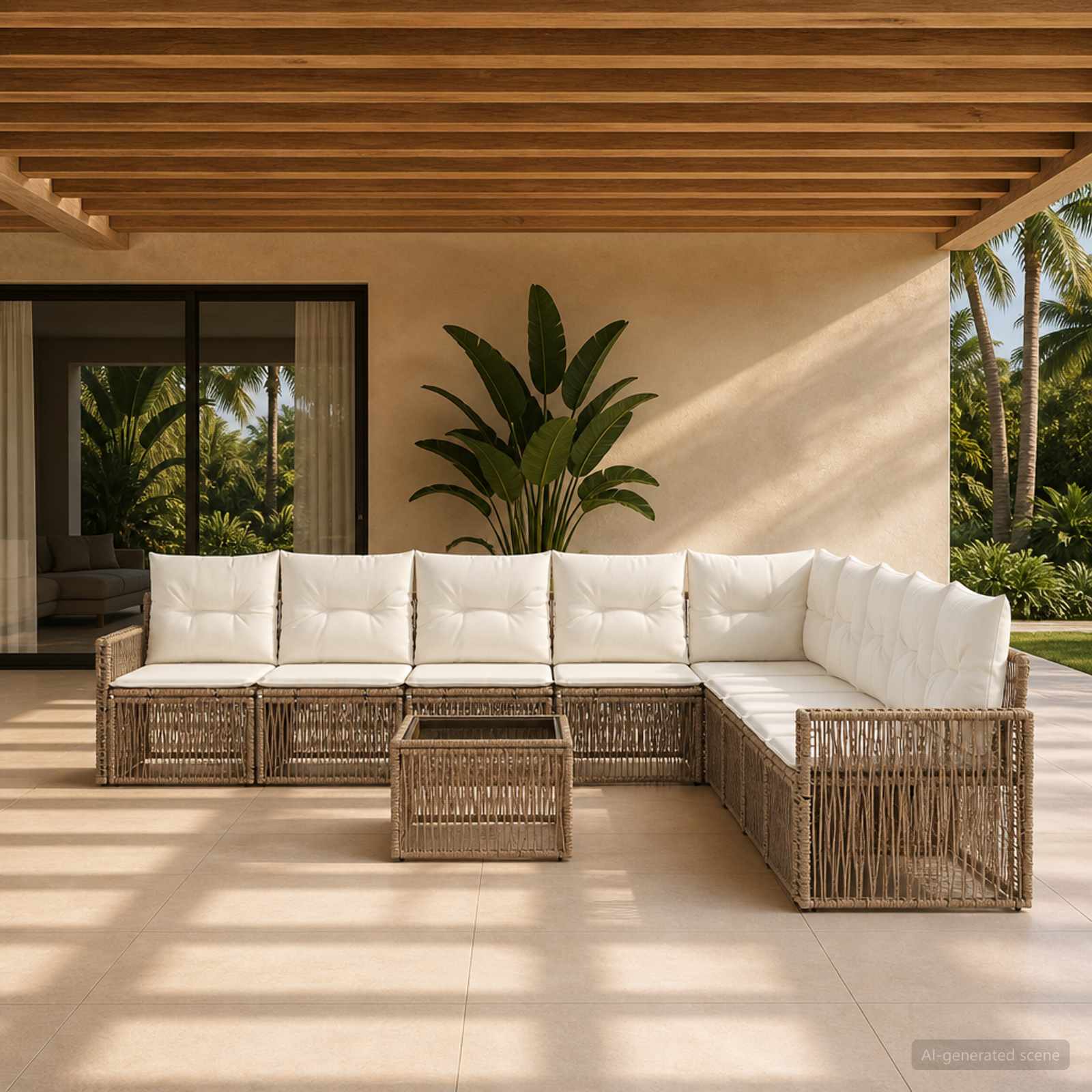 Tuinbankenset 10 pcs Beige en Crème Wit poly rattan is nu te koop bij PeponiXL, paradijselijk wonen!