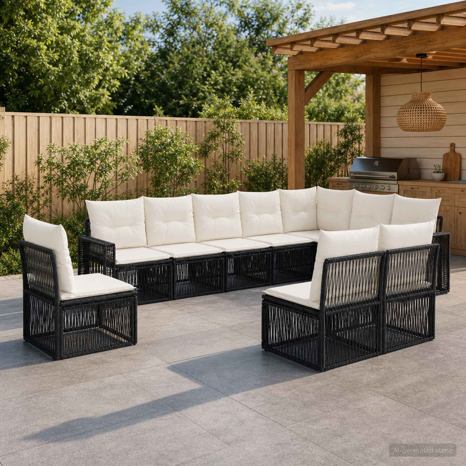 Tuinbankenset 10 pcs Zwart en Cream Wit poly rattan is nu te koop bij PeponiXL, paradijselijk wonen!
