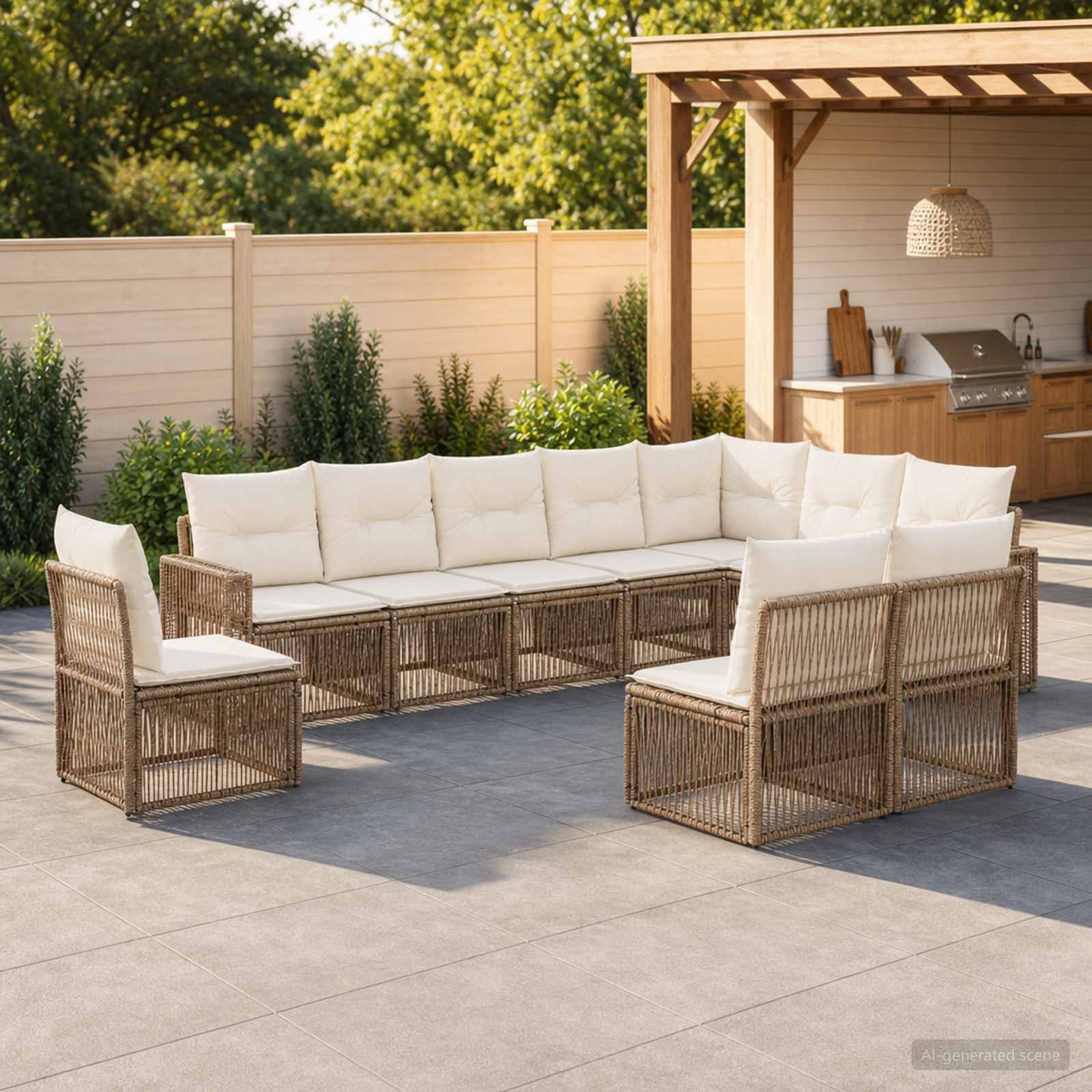 Tuinbankenset 10 pcs Beige en Crème Wit poly rattan is nu te koop bij PeponiXL, paradijselijk wonen!