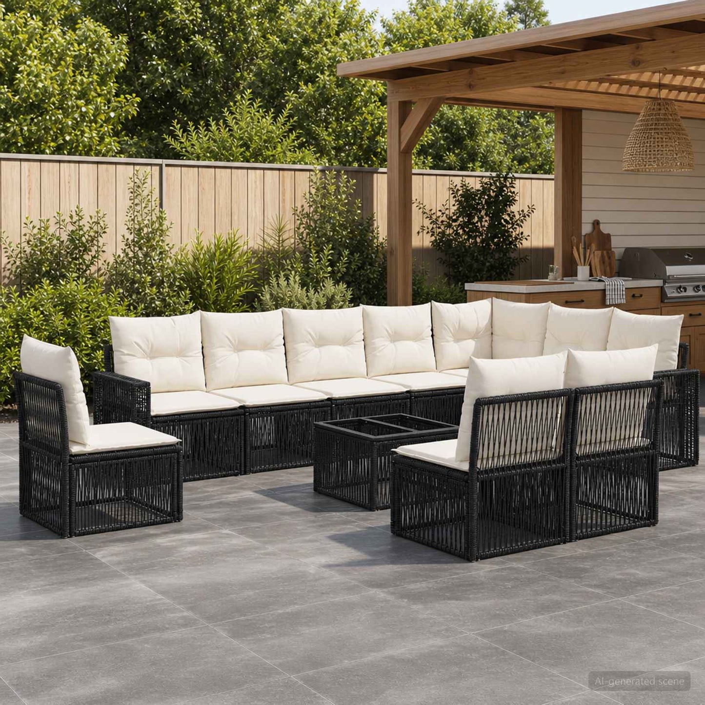 Tuinbankenset 11 pcs Zwart en Cream Wit poly rattan is nu te koop bij PeponiXL, paradijselijk wonen!