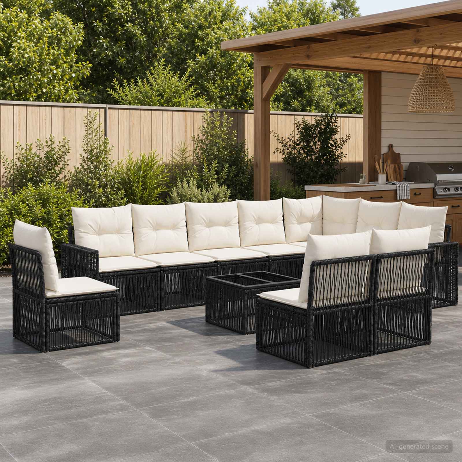 Tuinbankenset 11 pcs Zwart en Cream Wit poly rattan is nu te koop bij PeponiXL, paradijselijk wonen!