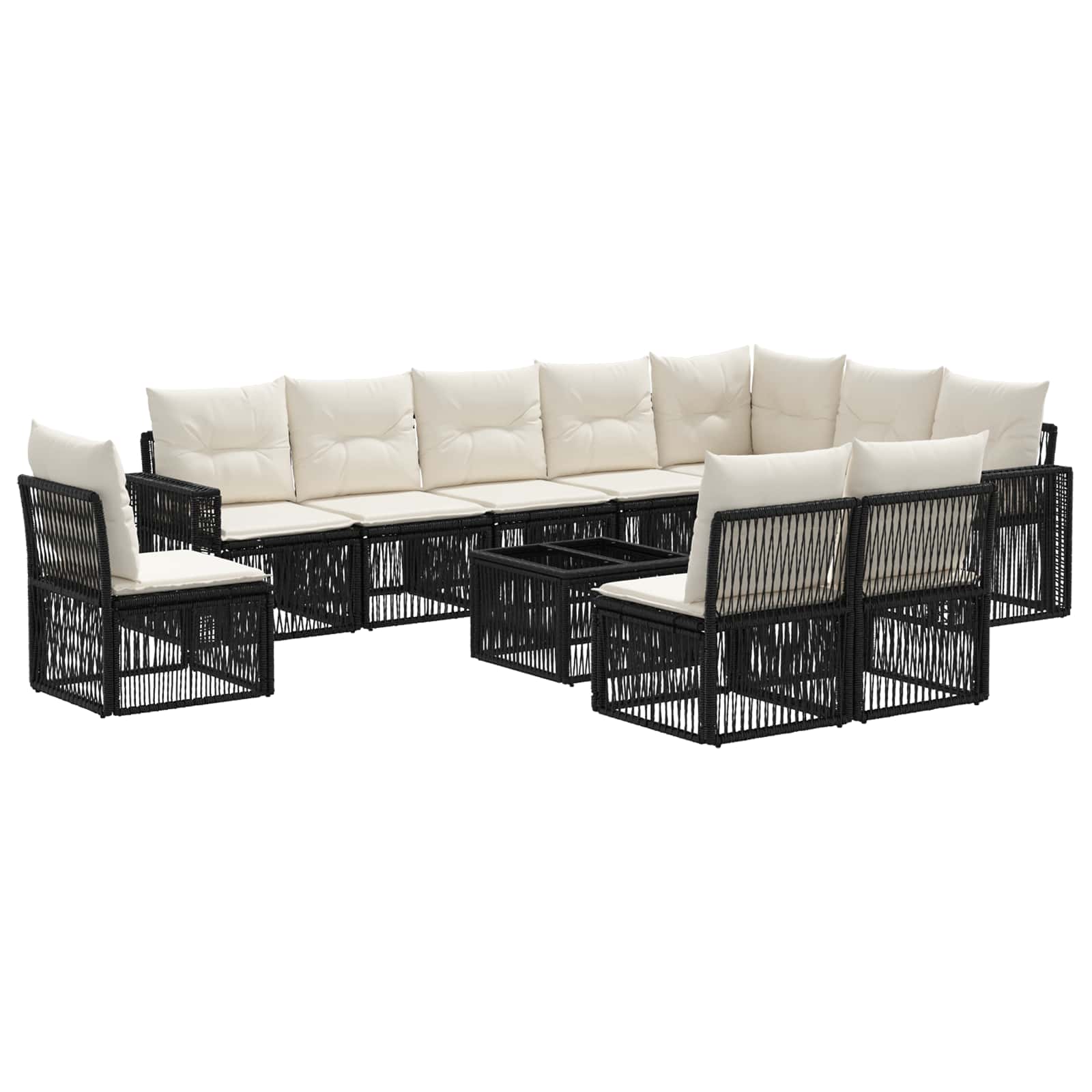 Tuinbankenset 11 pcs Zwart en Cream Wit poly rattan is nu te koop bij PeponiXL, paradijselijk wonen!