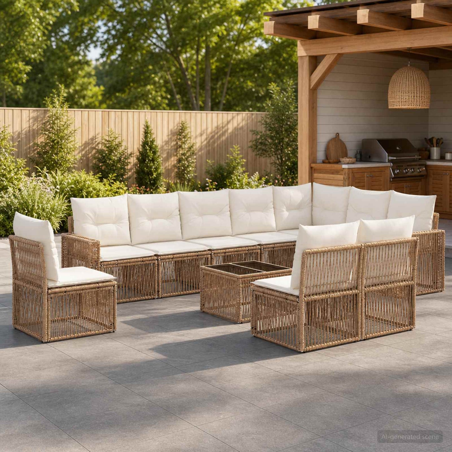 Tuinbankenset 11 pcs Beige en Crème Wit poly rattan is nu te koop bij PeponiXL, paradijselijk wonen!