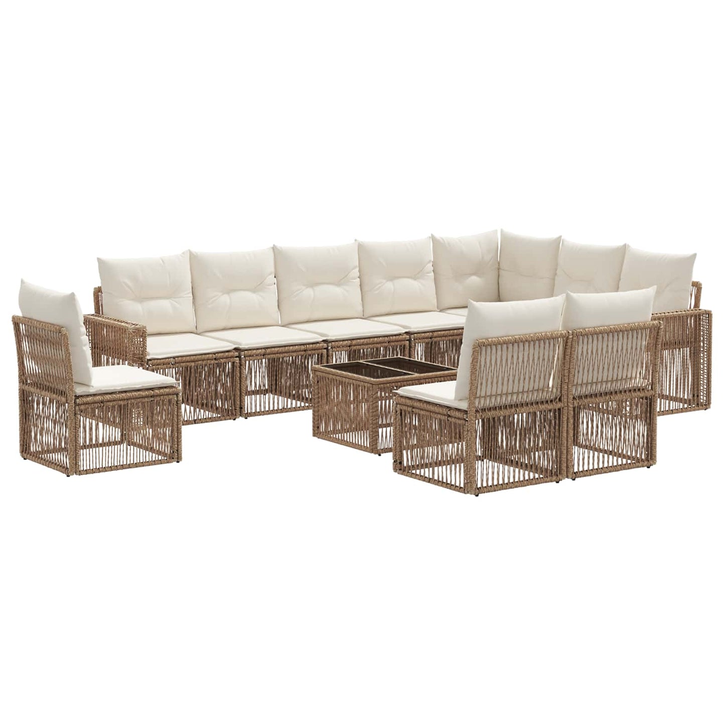 Tuinbankenset 11 pcs Beige en Crème Wit poly rattan is nu te koop bij PeponiXL, paradijselijk wonen!