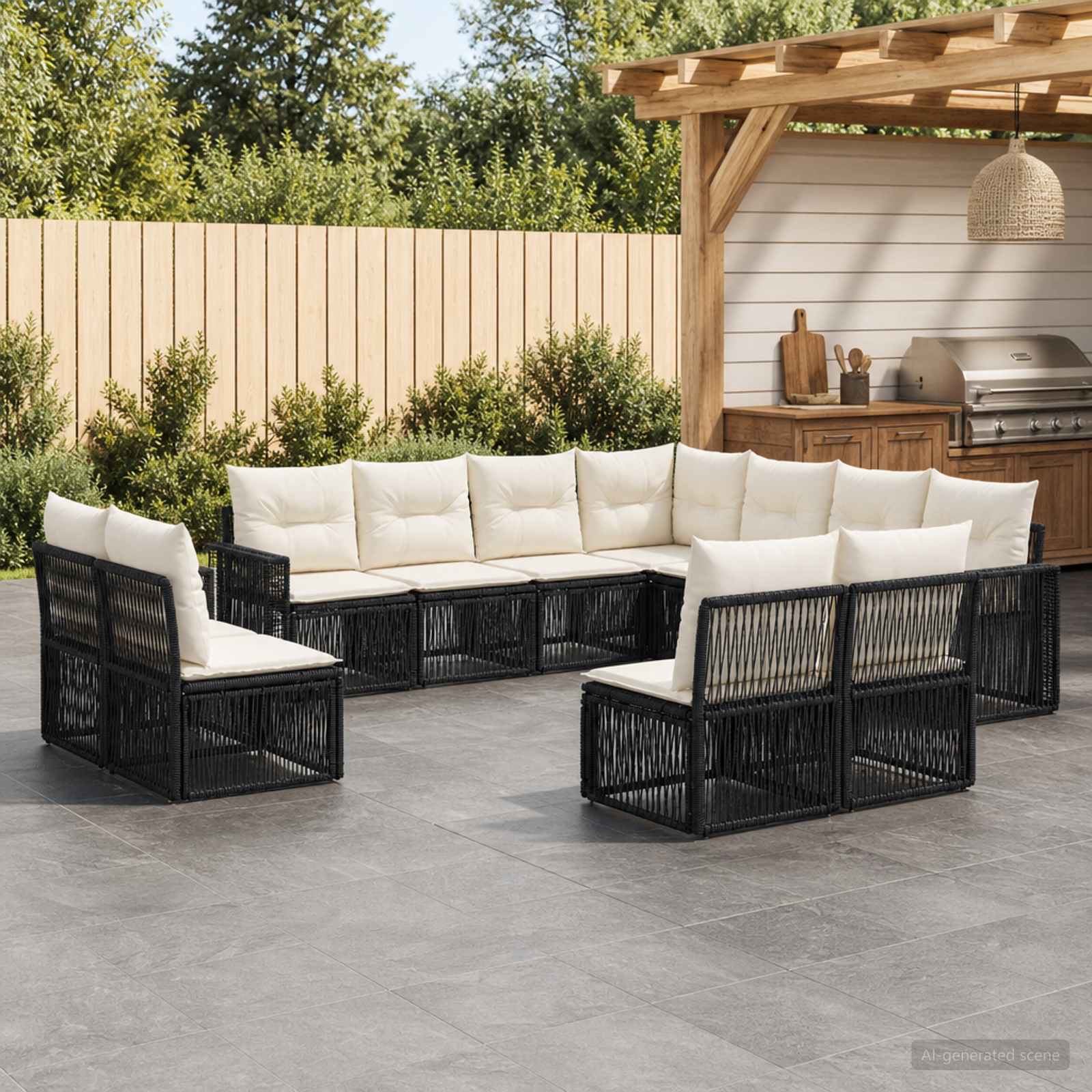 Tuinbankenset 11 pcs Zwart en Cream Wit poly rattan is nu te koop bij PeponiXL, paradijselijk wonen!