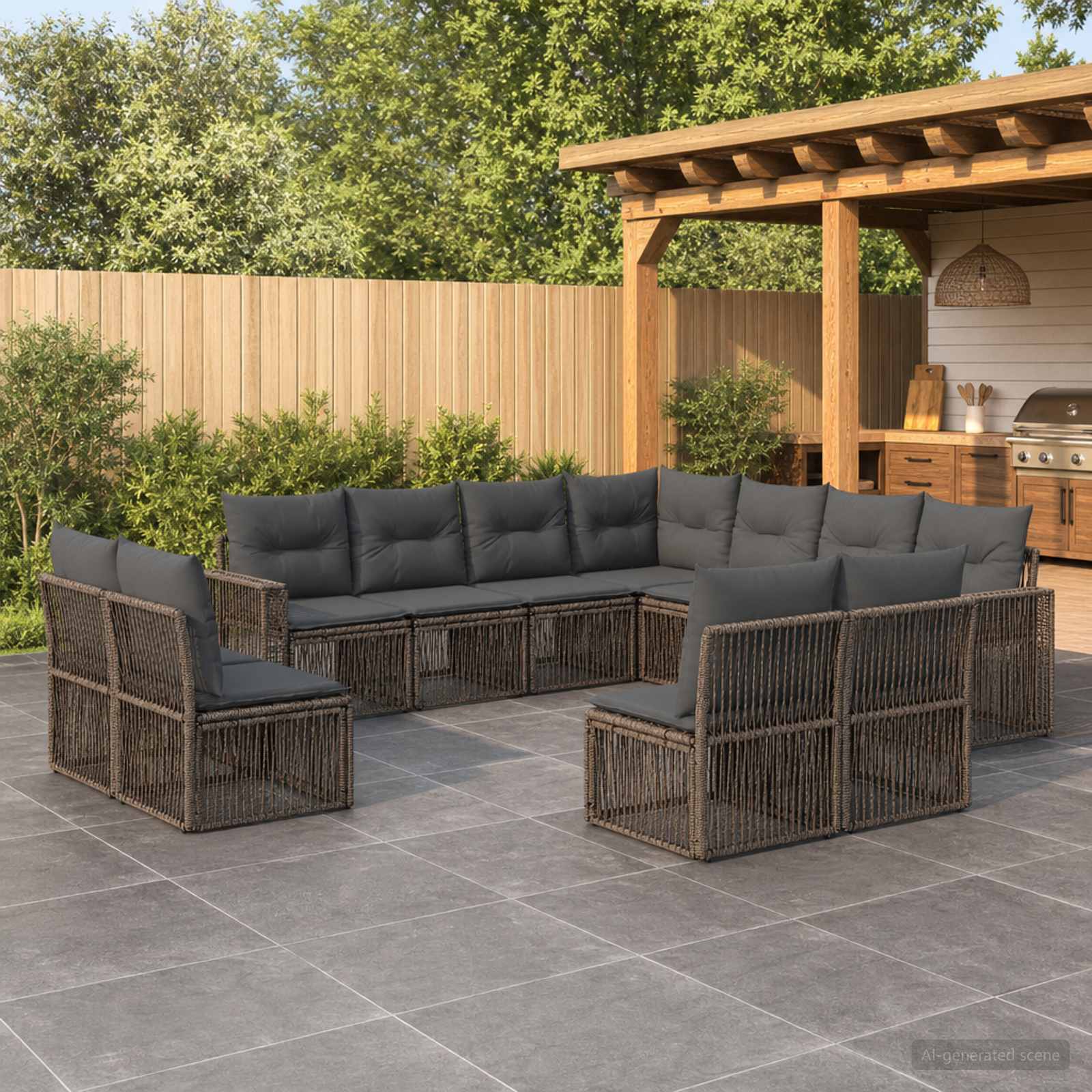 Tuinbankenset 11 pcs Grijs en Donkergrijs poly rattan is nu te koop bij PeponiXL, paradijselijk wonen!