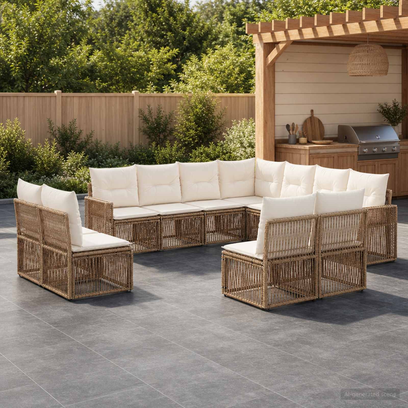Tuinbankenset 11 pcs Beige en Crème Wit poly rattan is nu te koop bij PeponiXL, paradijselijk wonen!
