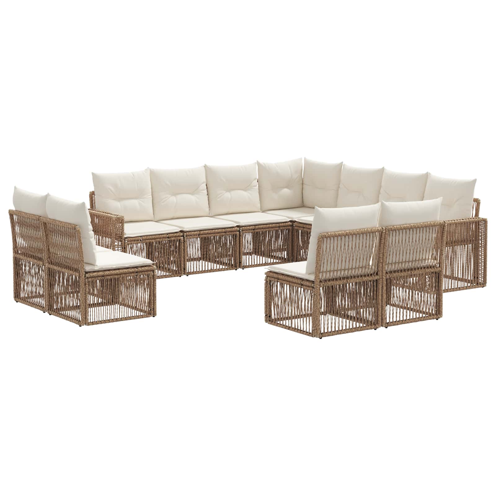 Tuinbankenset 11 pcs Beige en Crème Wit poly rattan is nu te koop bij PeponiXL, paradijselijk wonen!