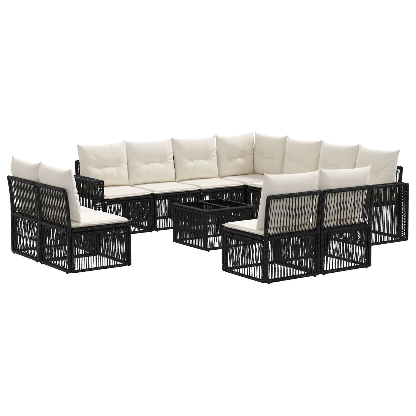 Tuinbankenset 12 pcs Zwart en Cream Wit poly rattan is nu te koop bij PeponiXL, paradijselijk wonen!
