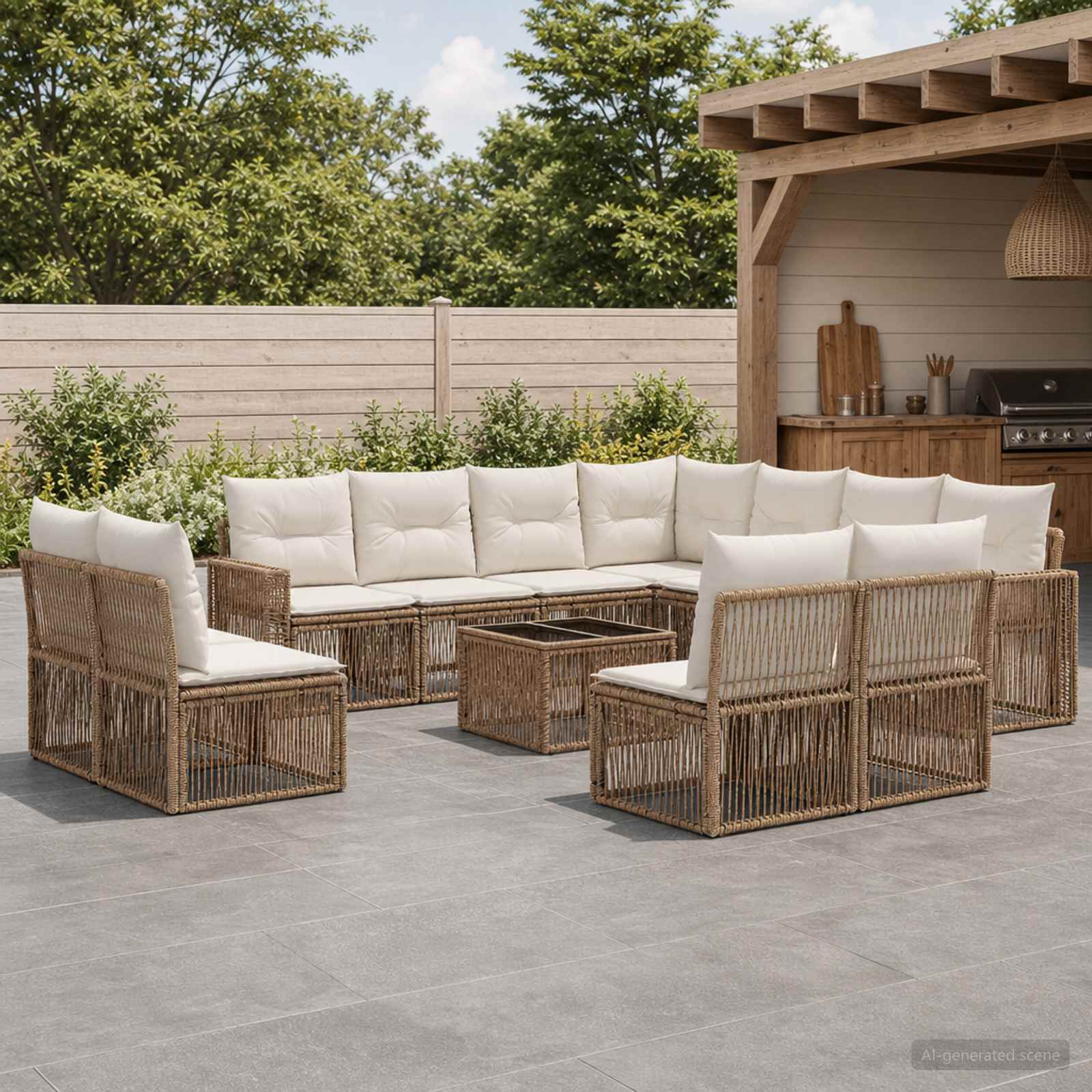 Tuinbankenset 12 pcs Beige en Crème Wit poly rattan is nu te koop bij PeponiXL, paradijselijk wonen!