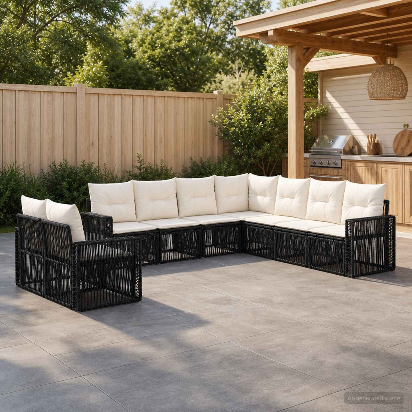 Tuinbankenset 9 pcs Zwart en Cream Wit poly rattan is nu te koop bij PeponiXL, paradijselijk wonen!